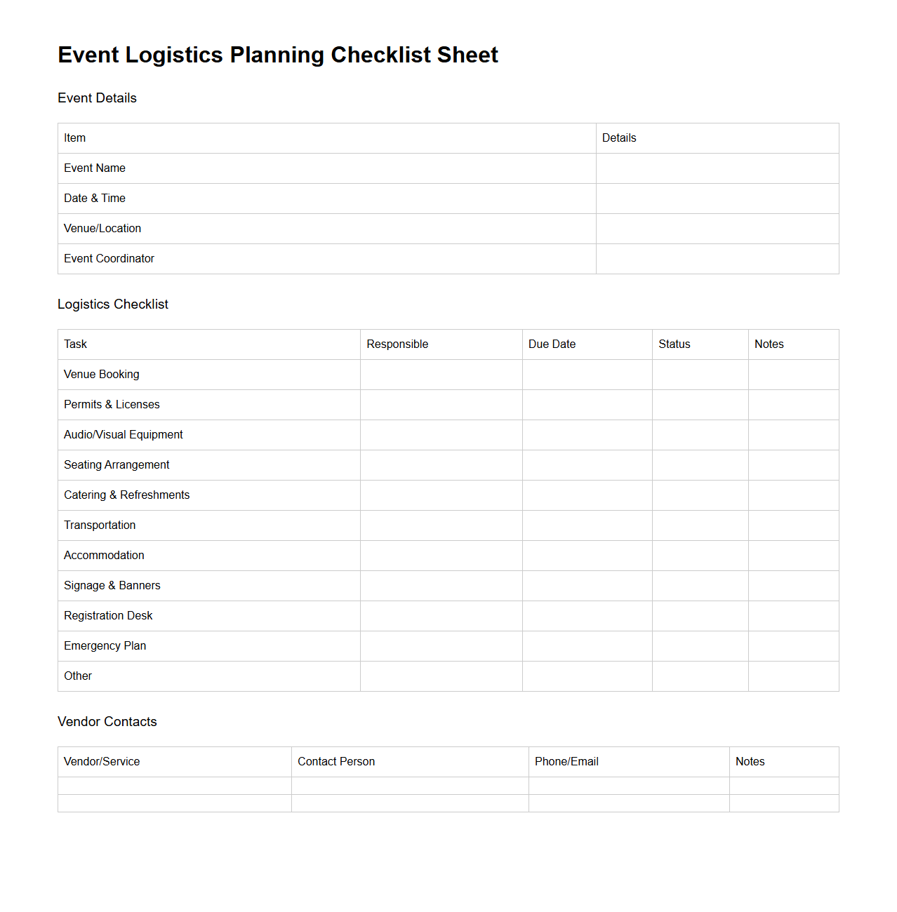 Event Logistics Planning Checklist Sheet