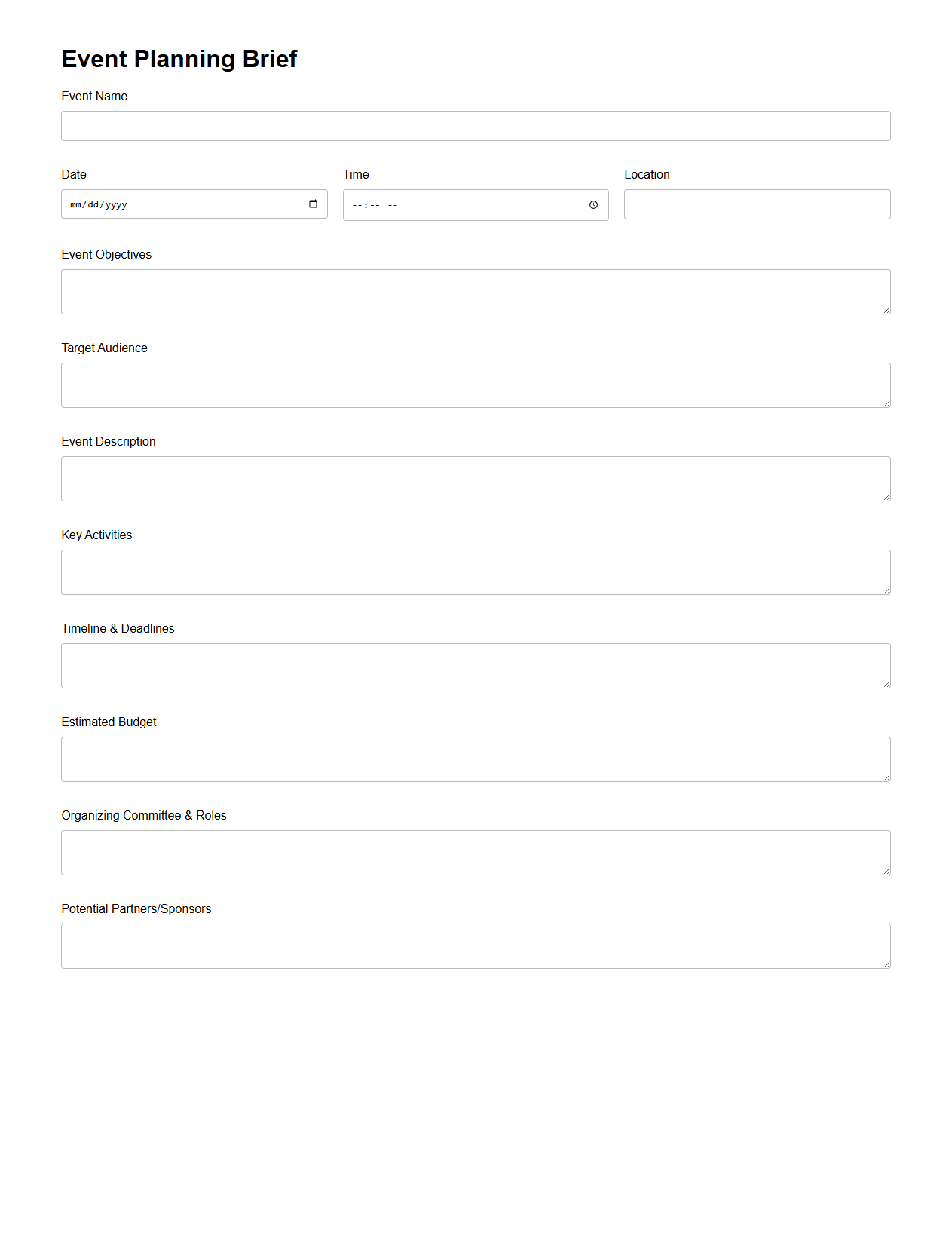 Event Planning Brief for Organizing Committees