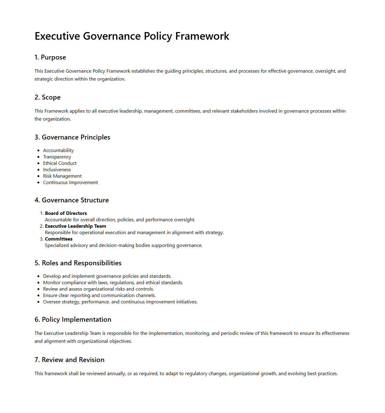 Executive Governance Policy Framework