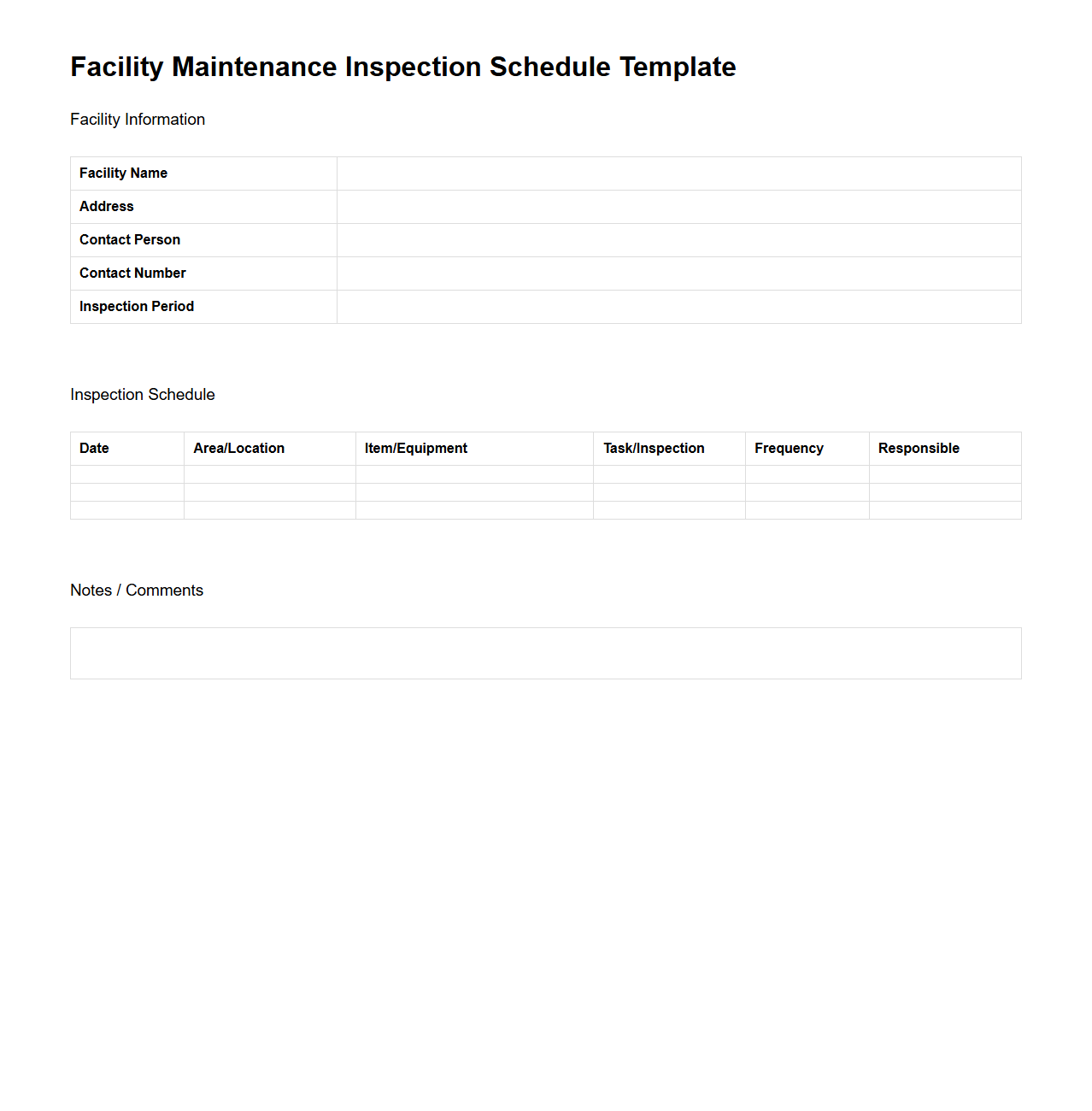 Facility Maintenance Inspection Schedule Template