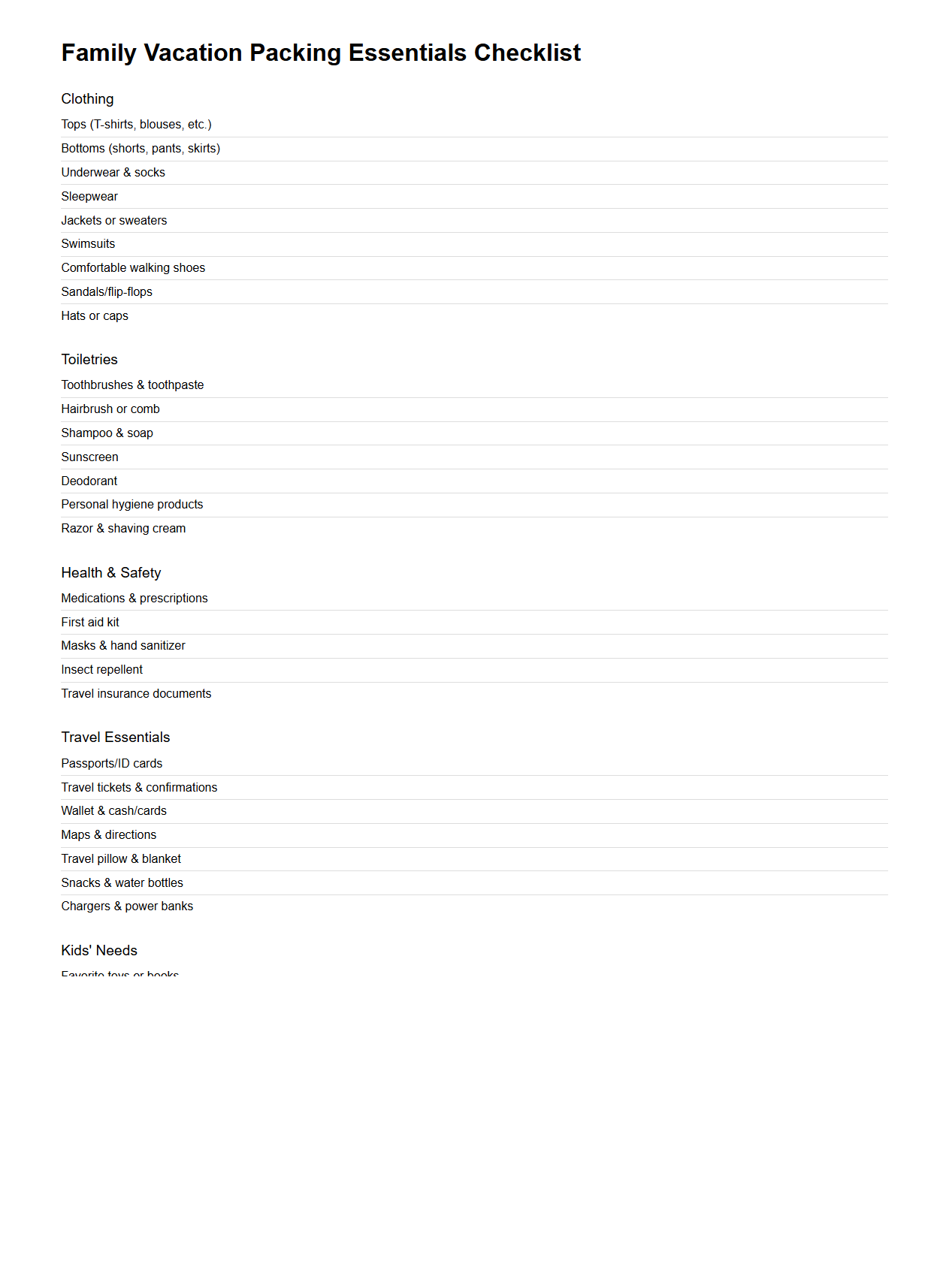 Family Vacation Packing Essentials Checklist