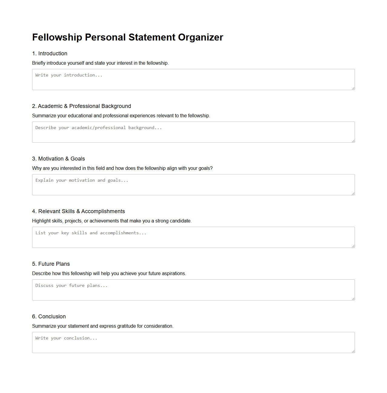 Fellowship Personal Statement Organizer