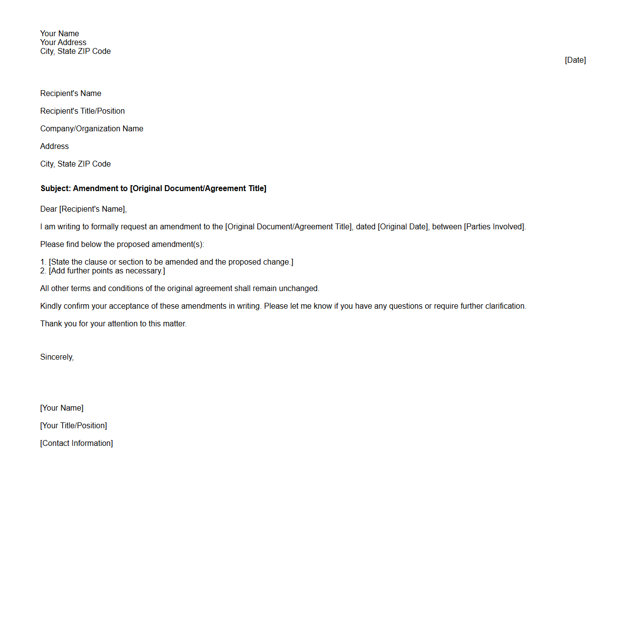 Formal Amendment Letter Draft
