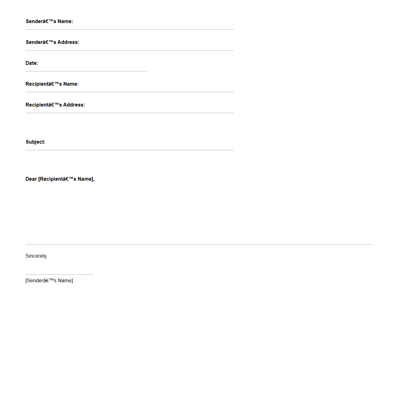 Formal Apology Letter Blank Format