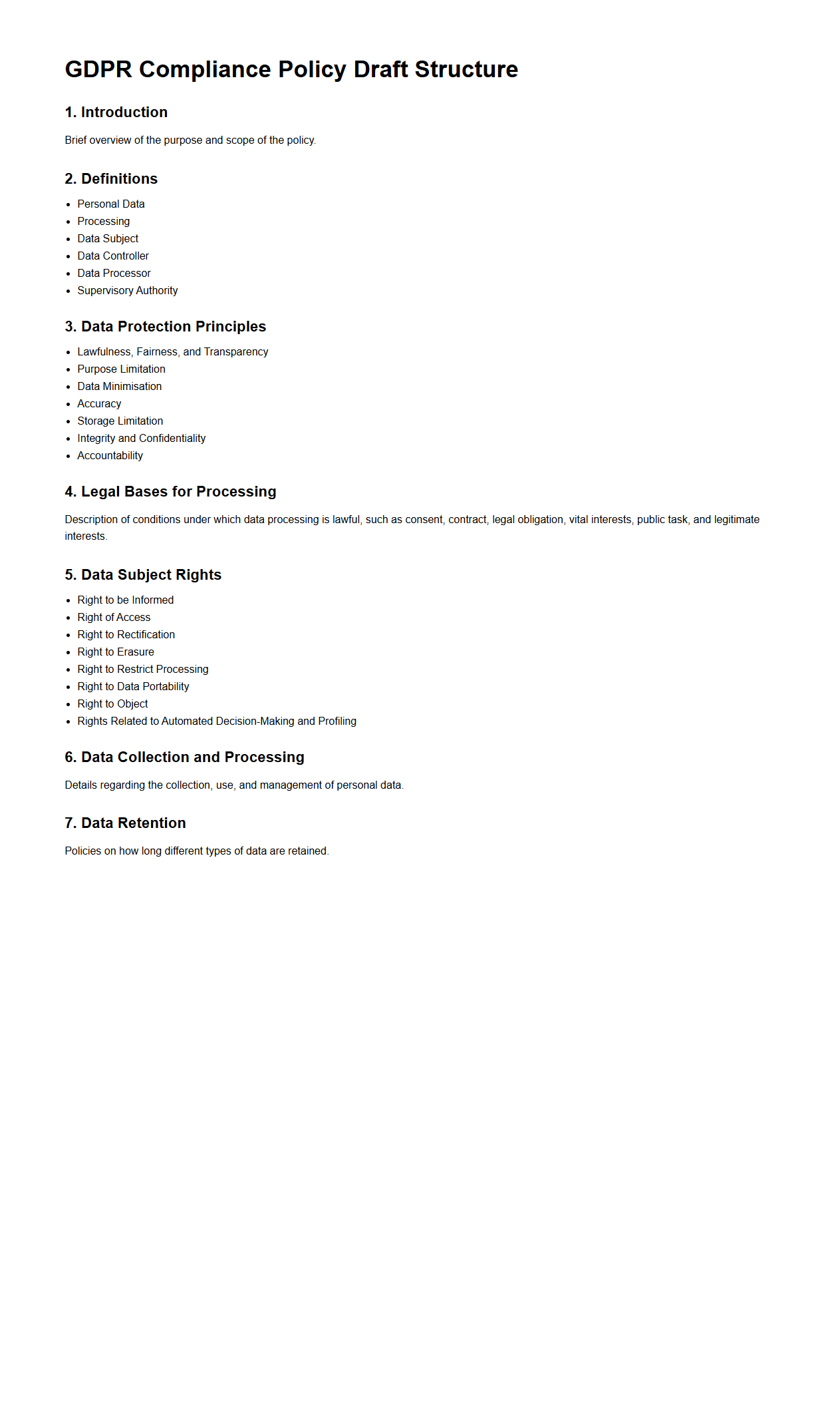 GDPR Compliance Policy Draft Structure