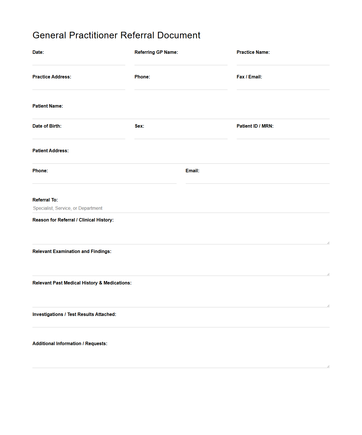 General Practitioner Referral Document Sample