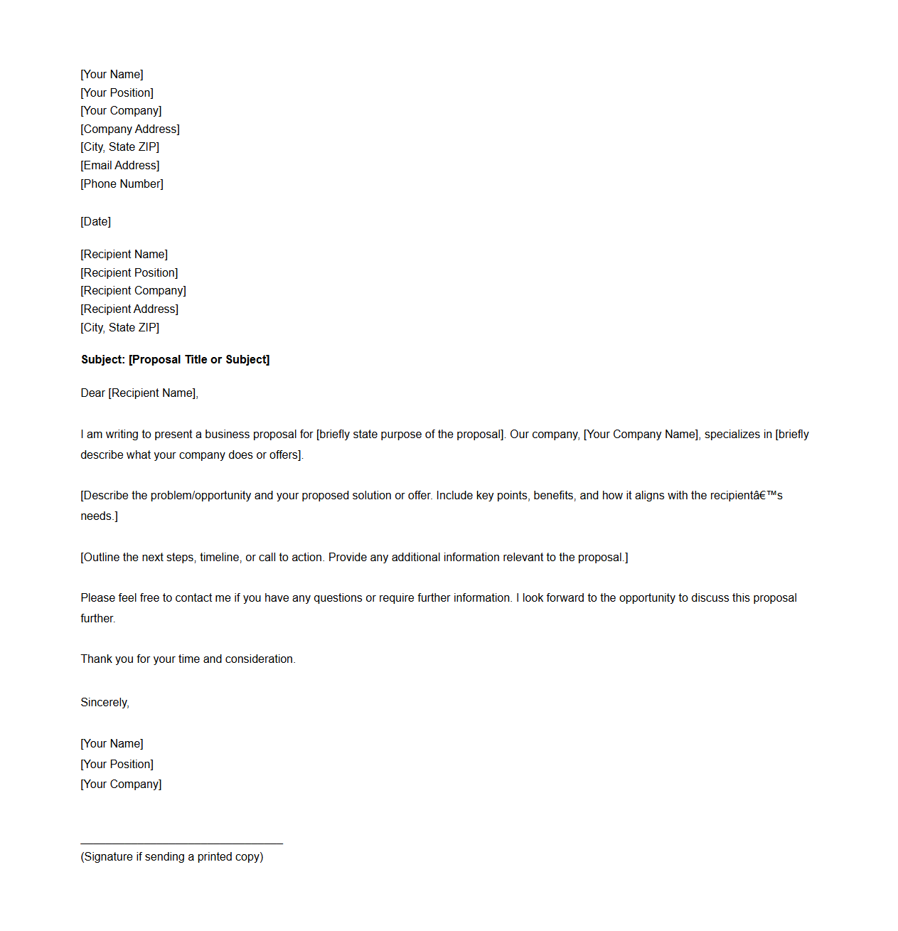 Generic Business Proposal Letter Format