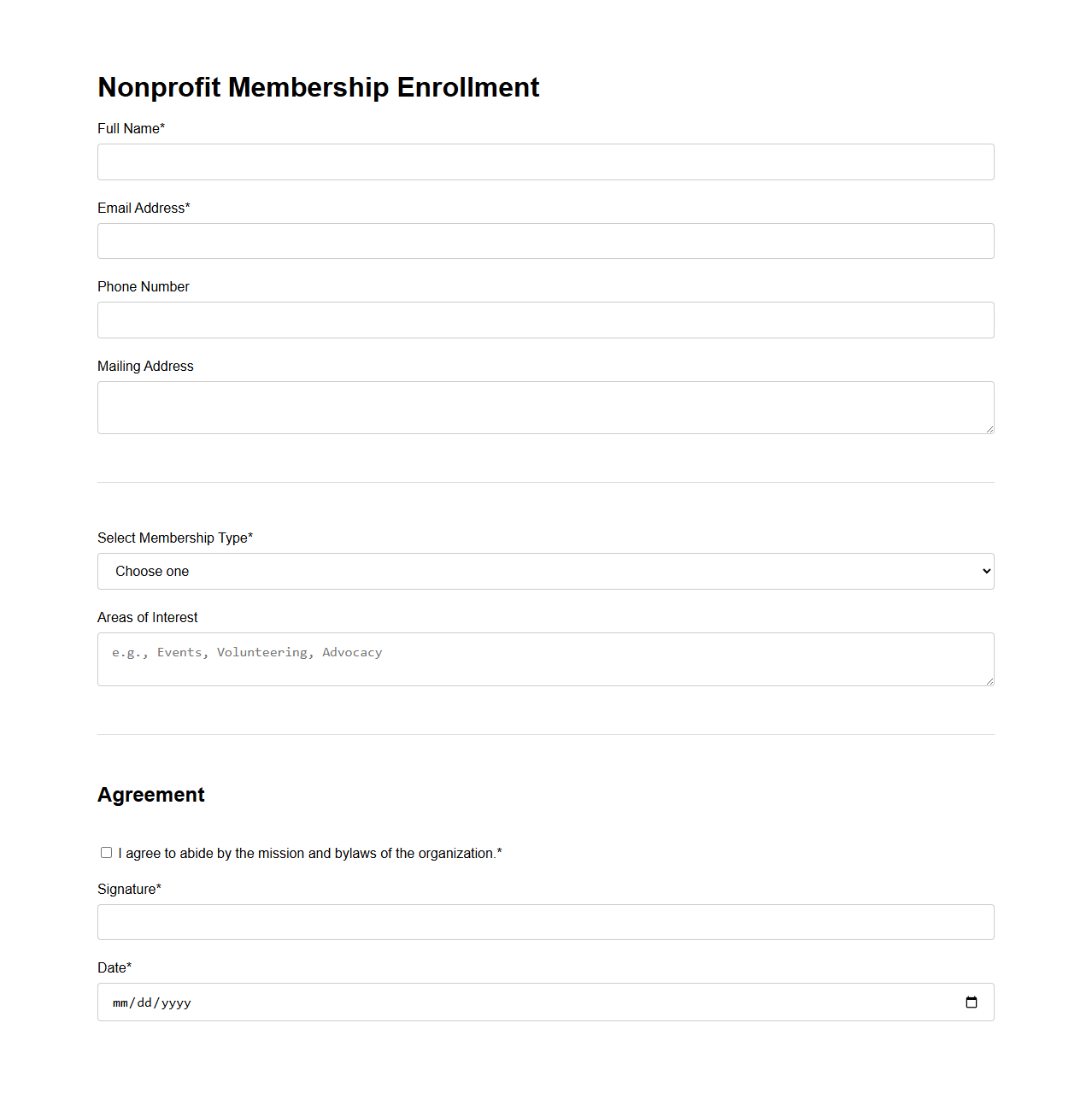 Generic Nonprofit Membership Enrollment Template