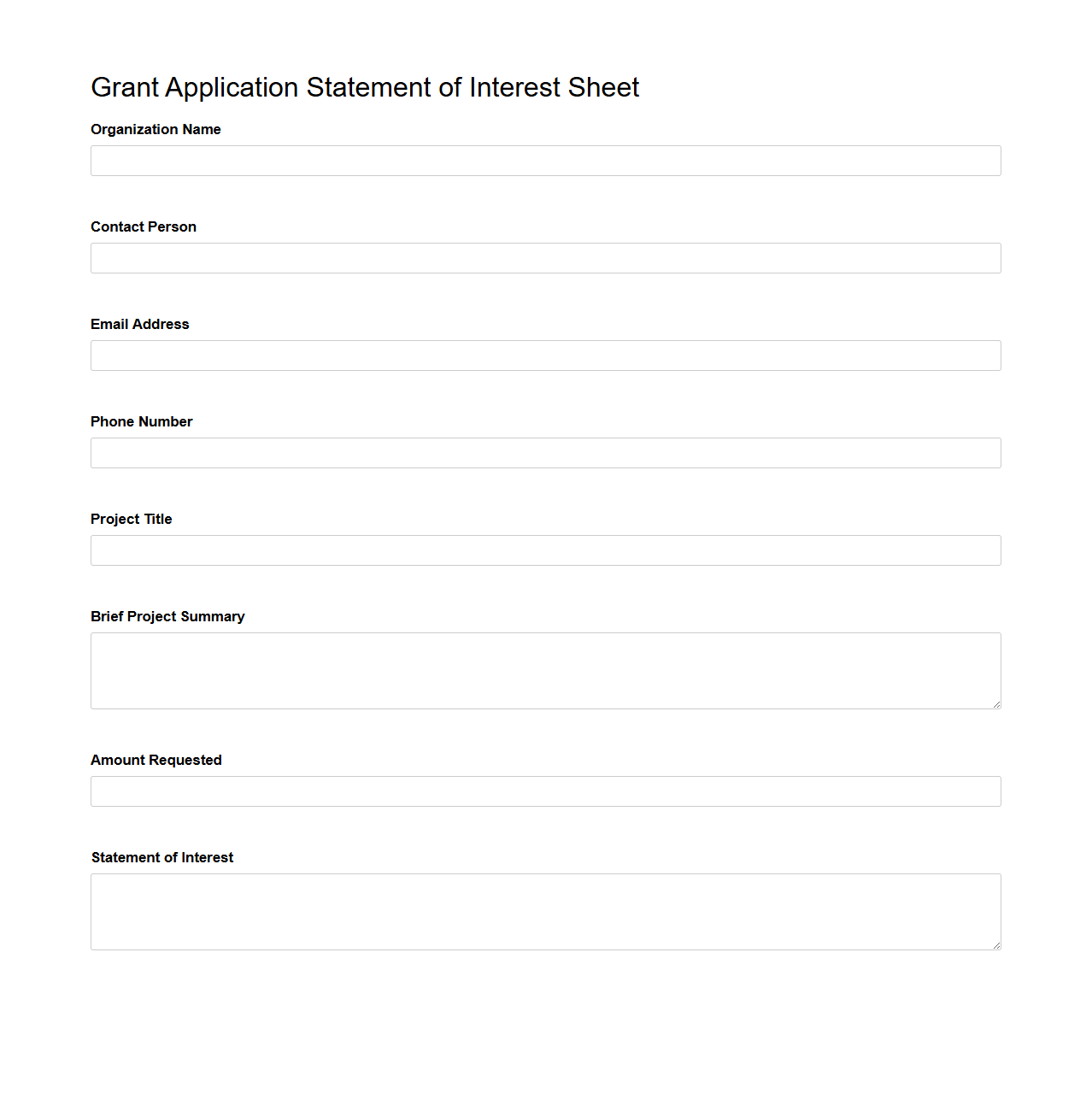 Grant Application Statement of Interest Sheet