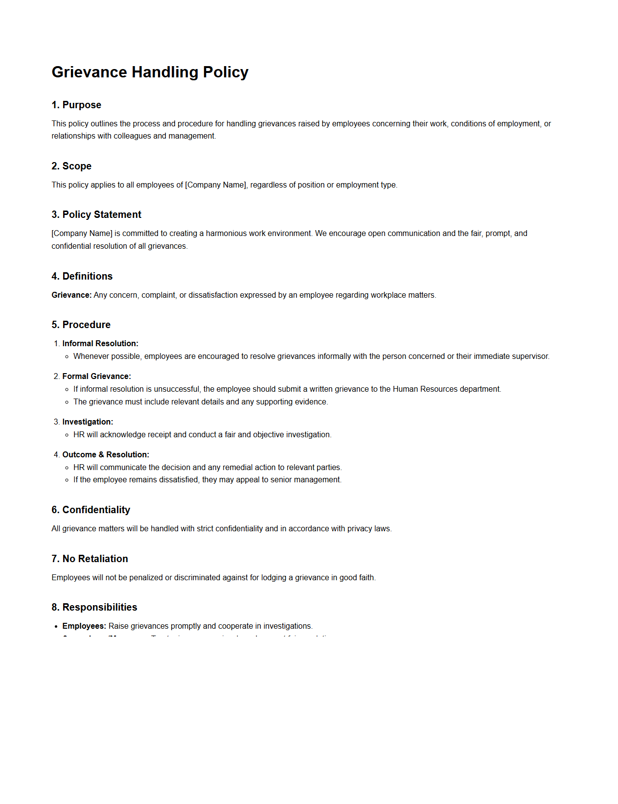 Grievance Handling Policy Example Document