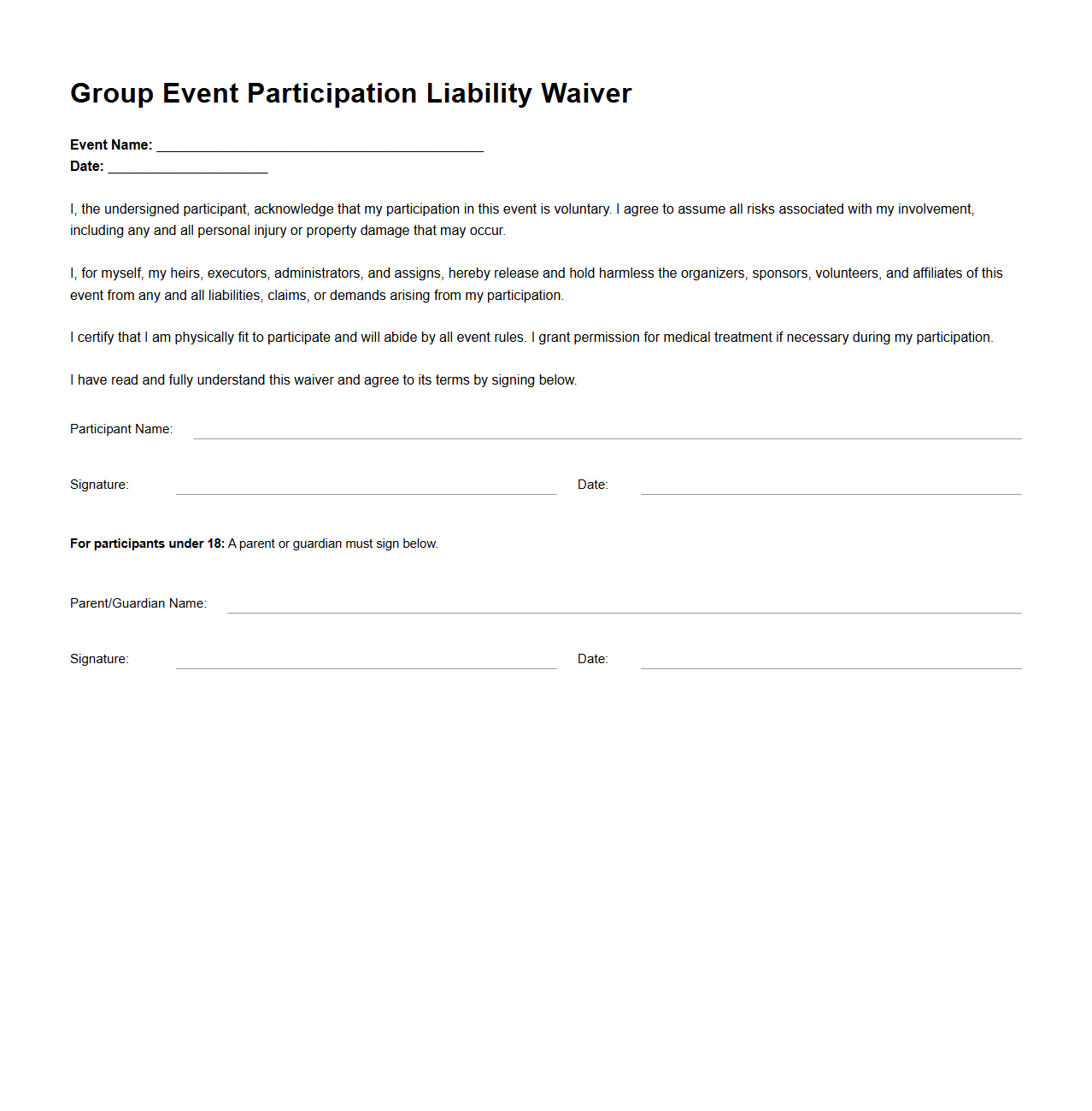 Group Event Participation Liability Waiver