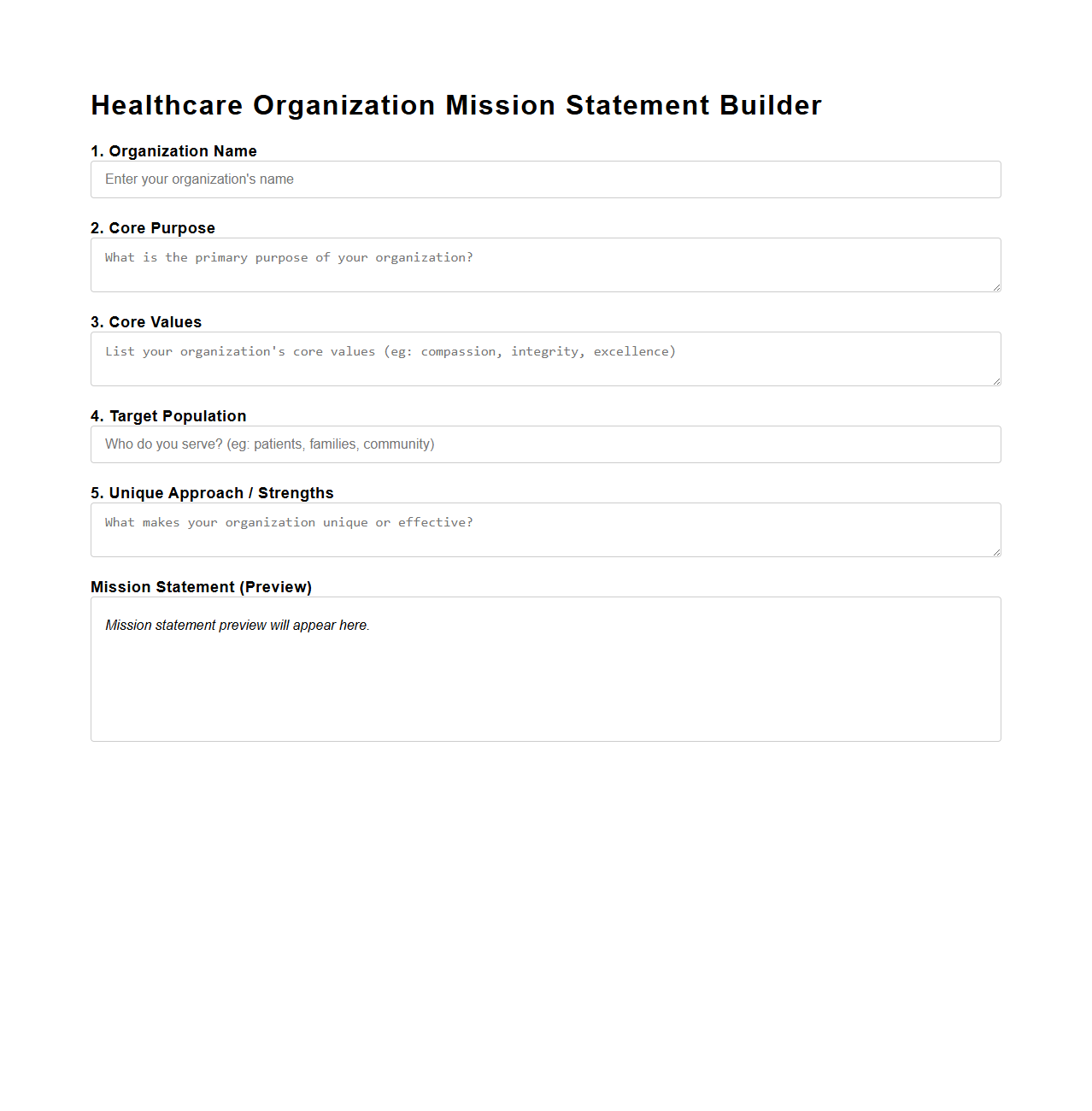 Healthcare Organization Mission Statement Builder
