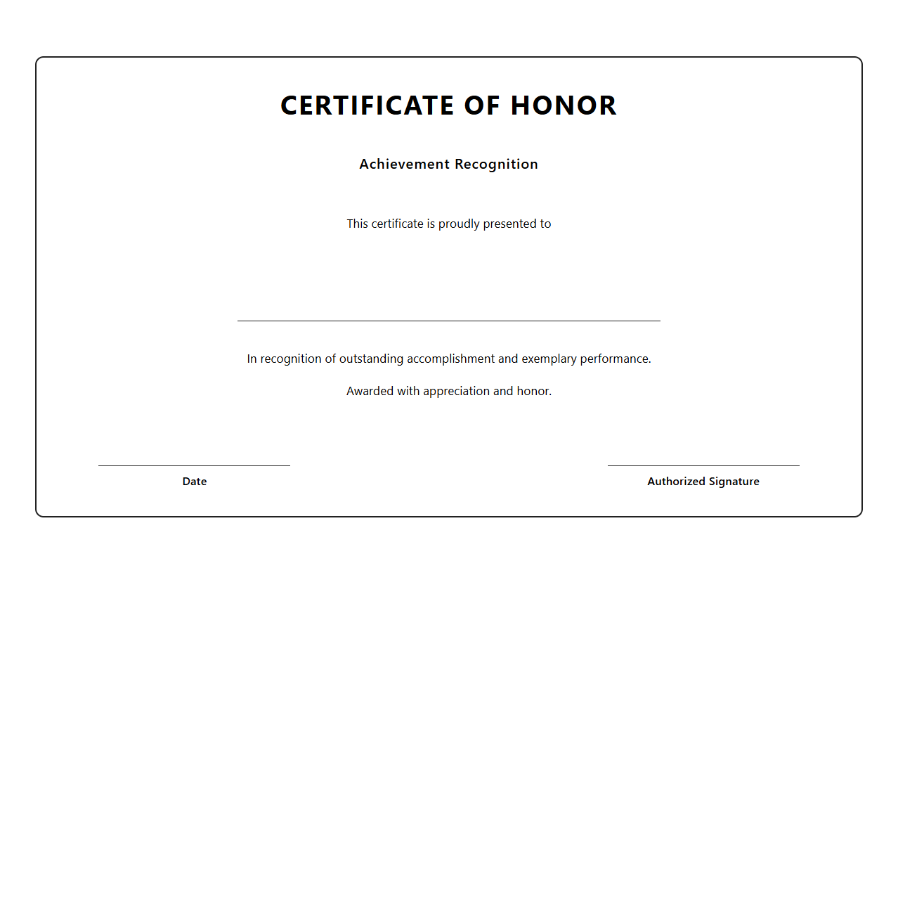 Honor Achievement Certificate Template