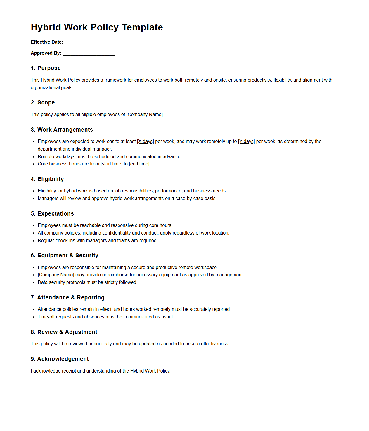 Hybrid Work Policy Template for Employers