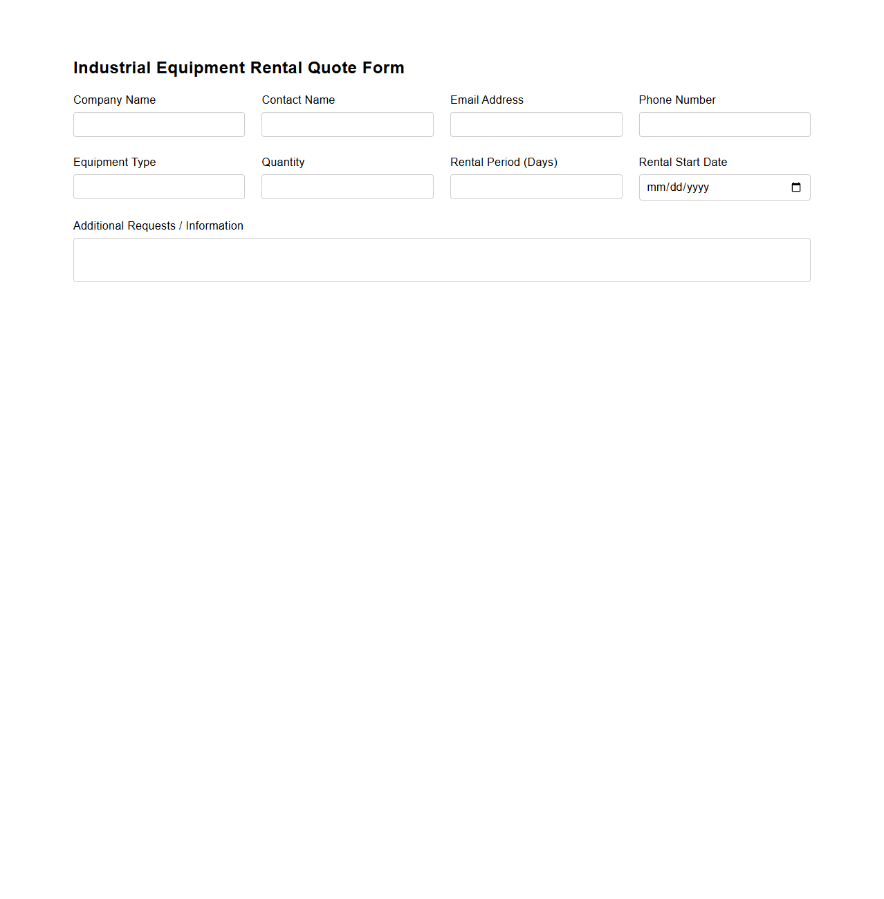 Industrial Equipment Rental Quote Form