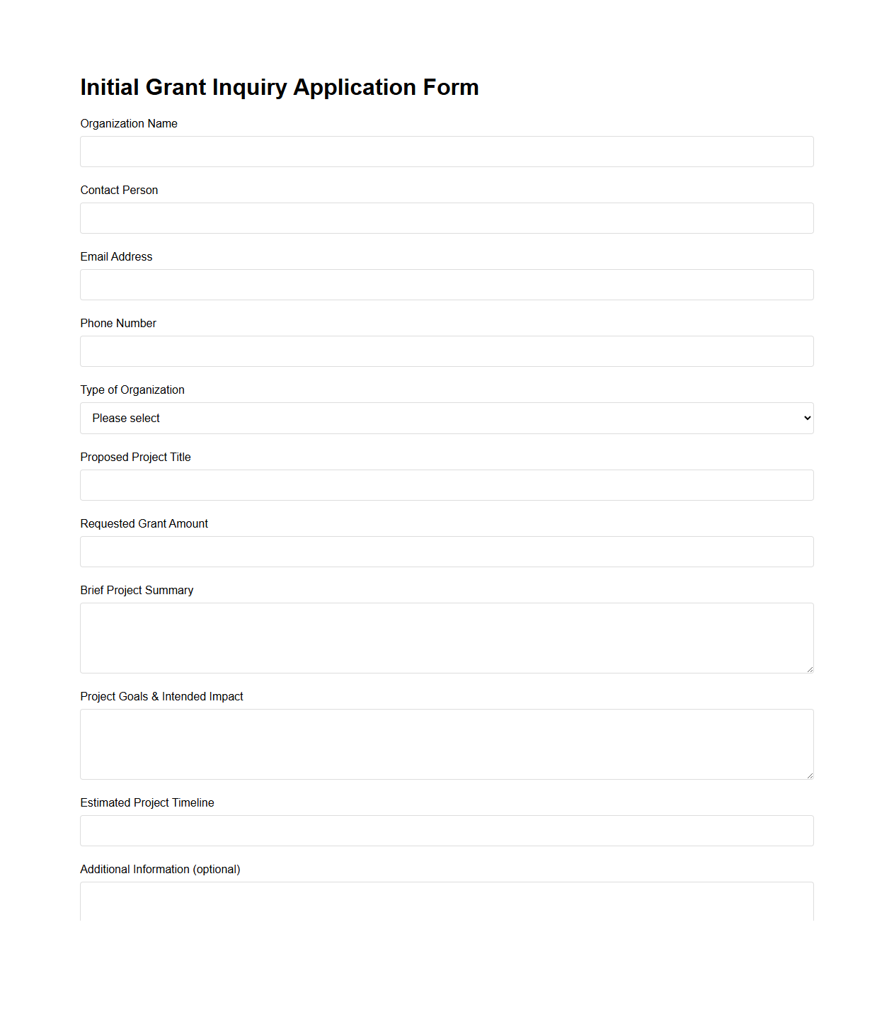 Initial Grant Inquiry Application Form