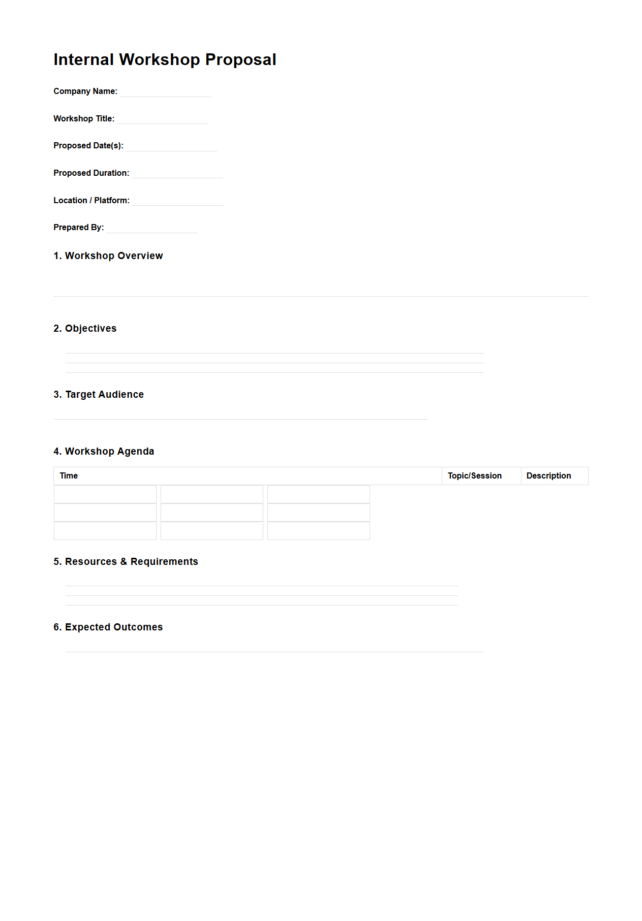 Internal Workshop Proposal Template for Corporates