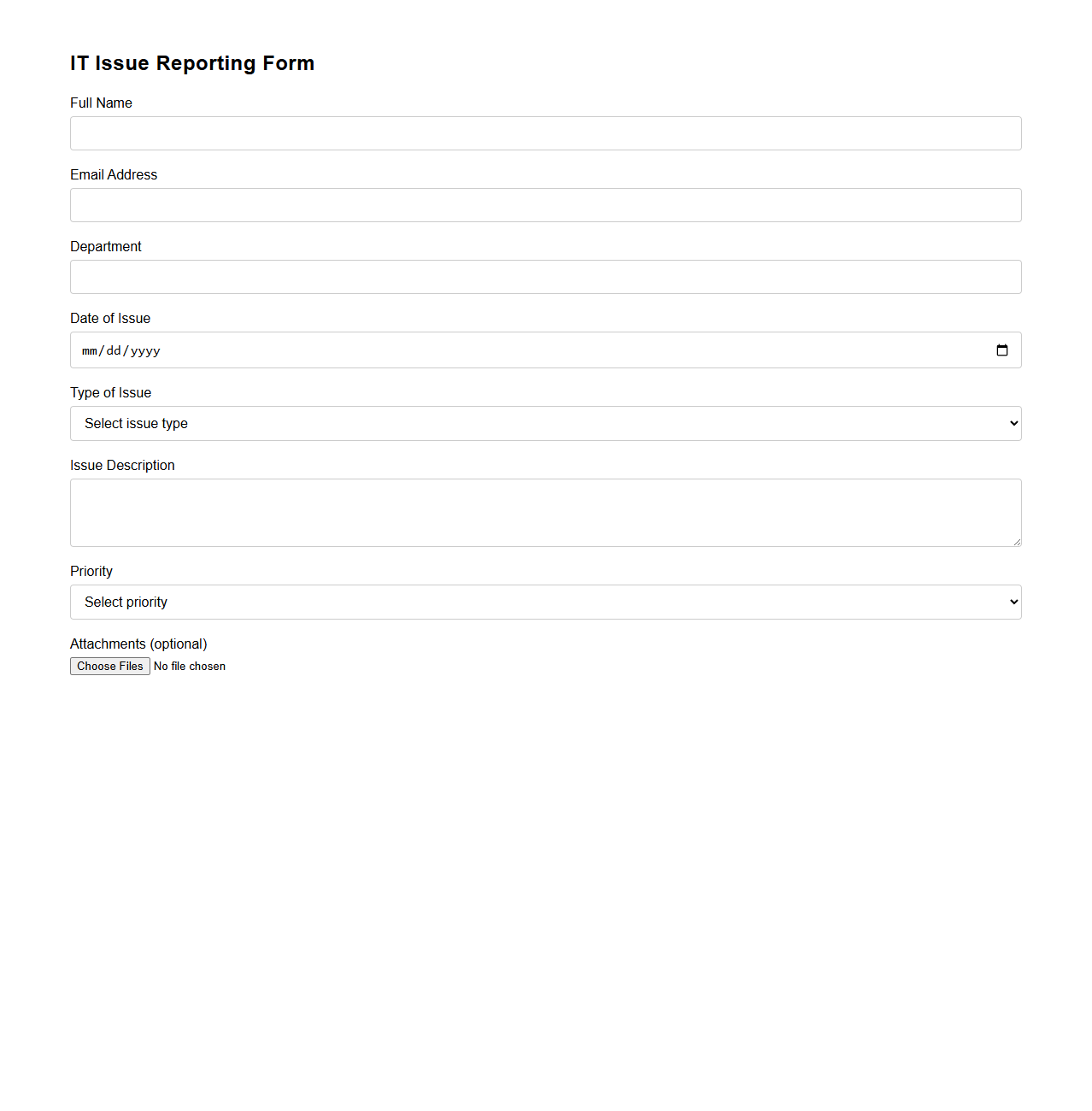 IT Issue Reporting Blank Form