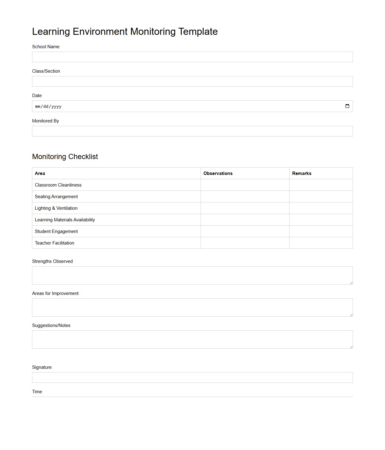Learning Environment Monitoring Template