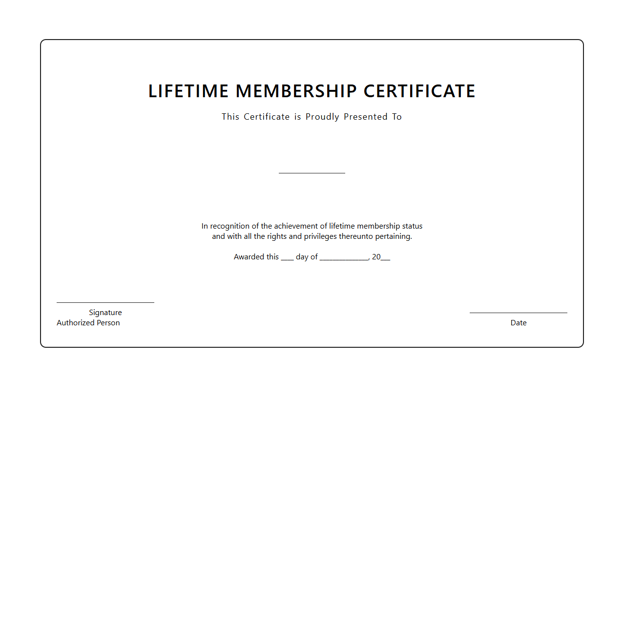 Lifetime Membership Certificate Template
