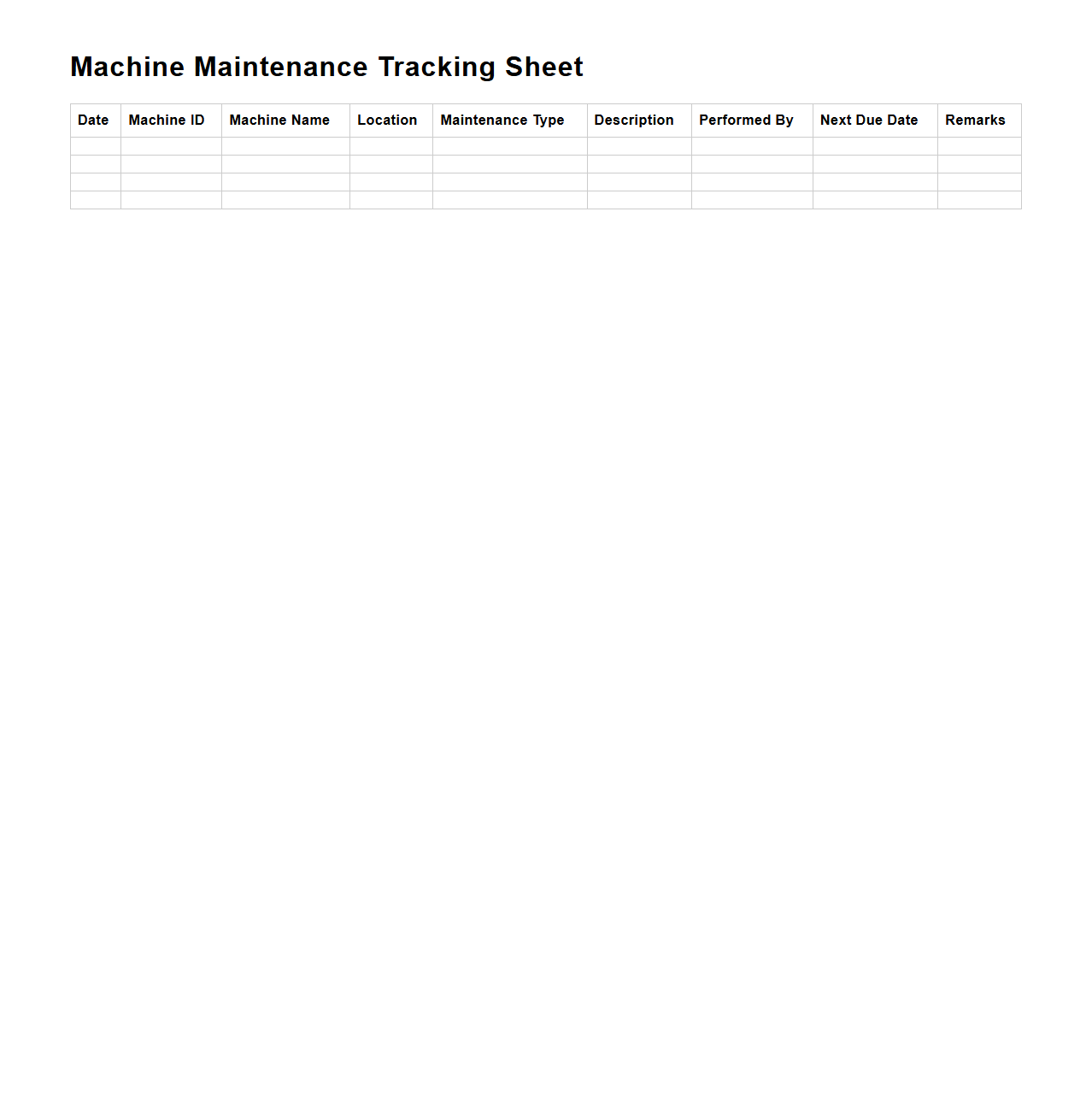 Machine Maintenance Tracking Sheet
