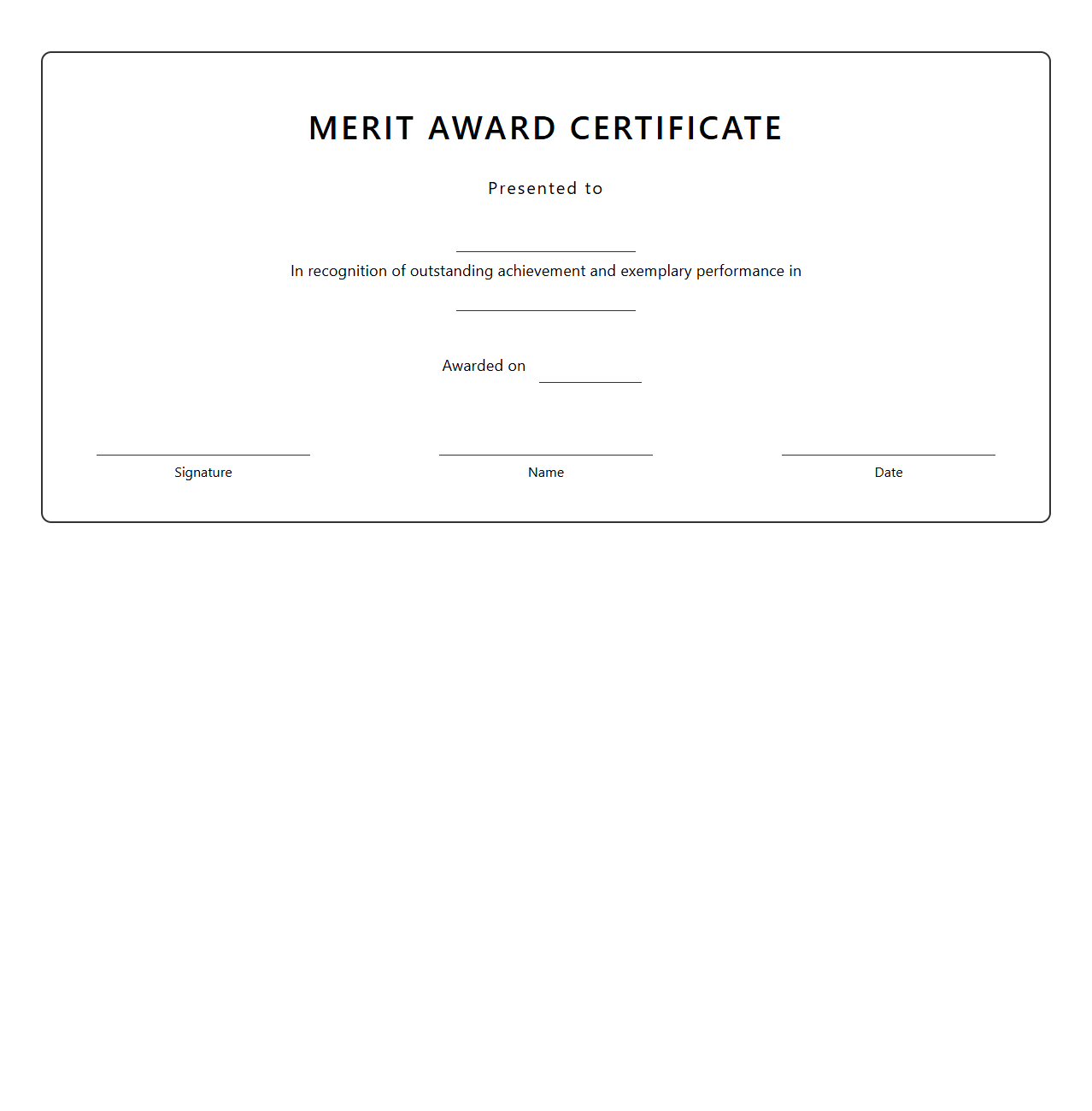 Merit Award Blank Certificate Template for Students