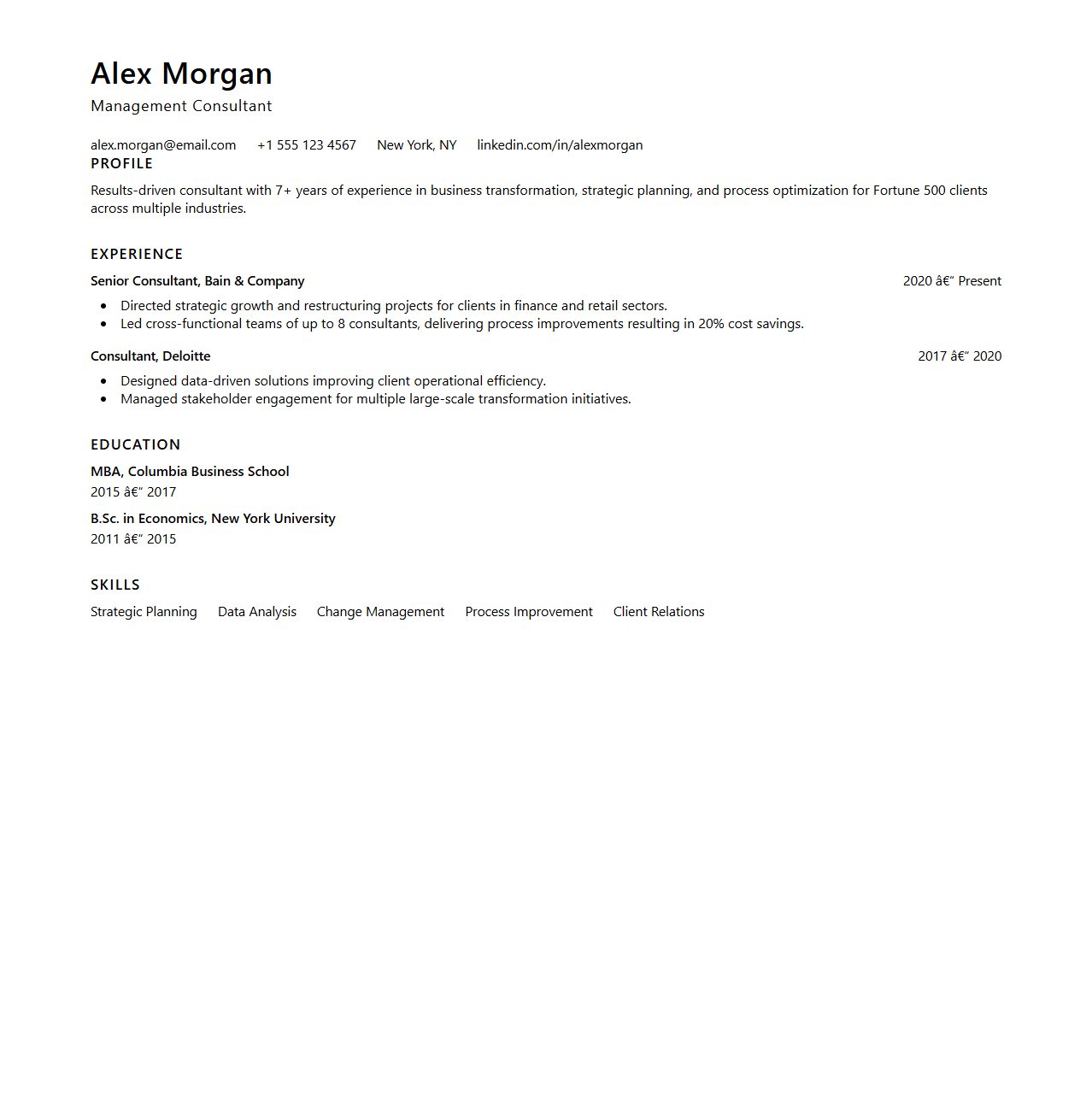 Minimalist Consultant Resume Template