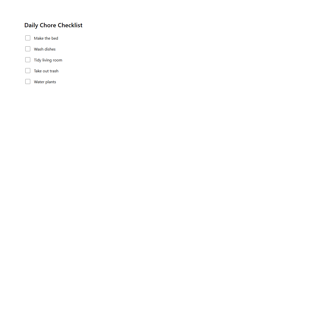 Minimalist Daily Chore Checklist Layout