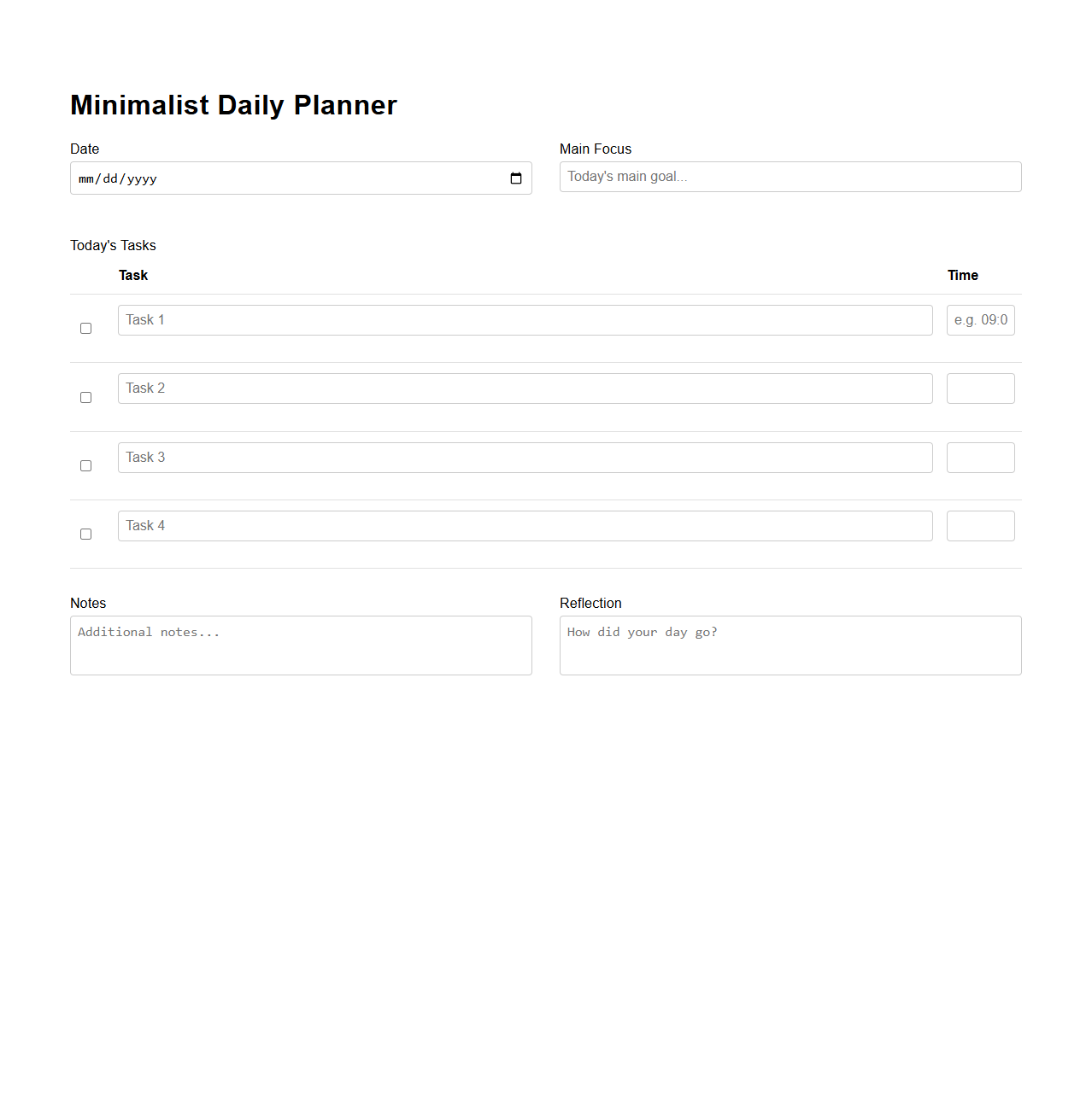 Minimalist Daily Planner for Task Organization