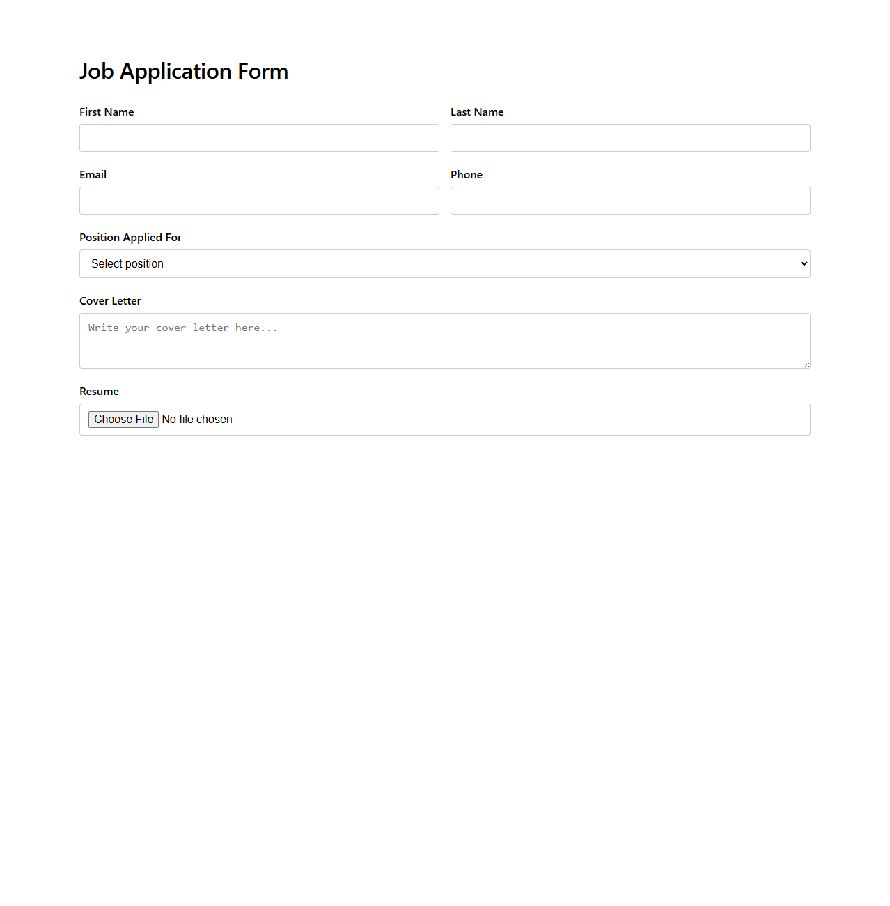 Minimalist Job Application Form Design