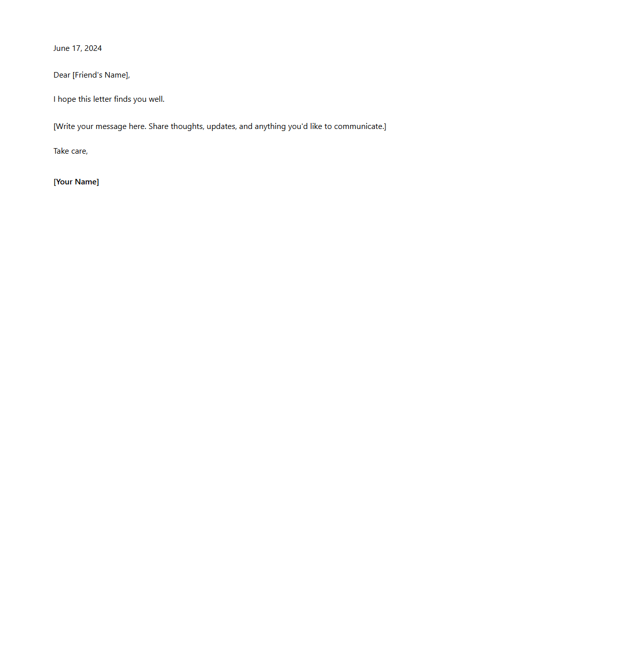 Minimalist Personal Letter Structure for Friends