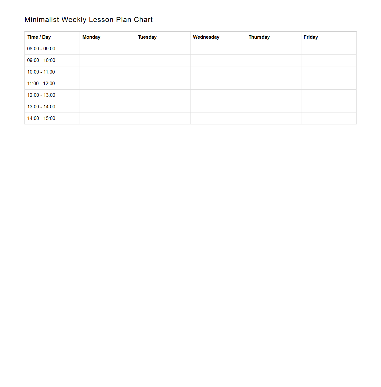 Minimalist Weekly Lesson Plan Chart
