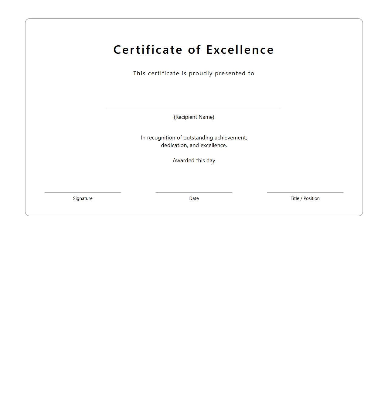 Modern Blank Certificate for Excellence Layout