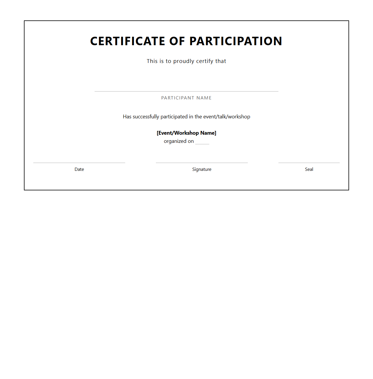 Modern Certificate for Participation Outline