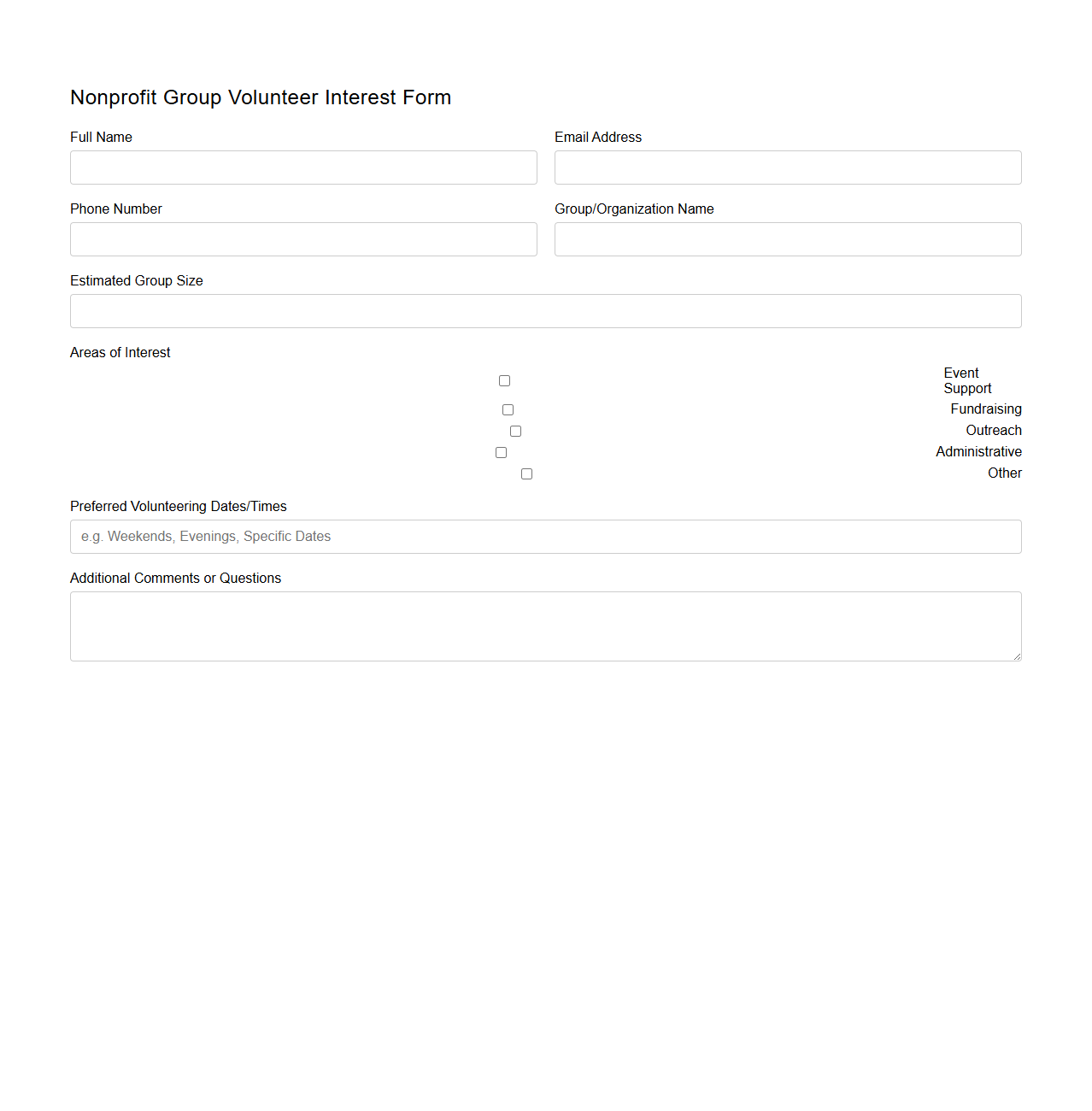Nonprofit Group Volunteer Interest Form Design