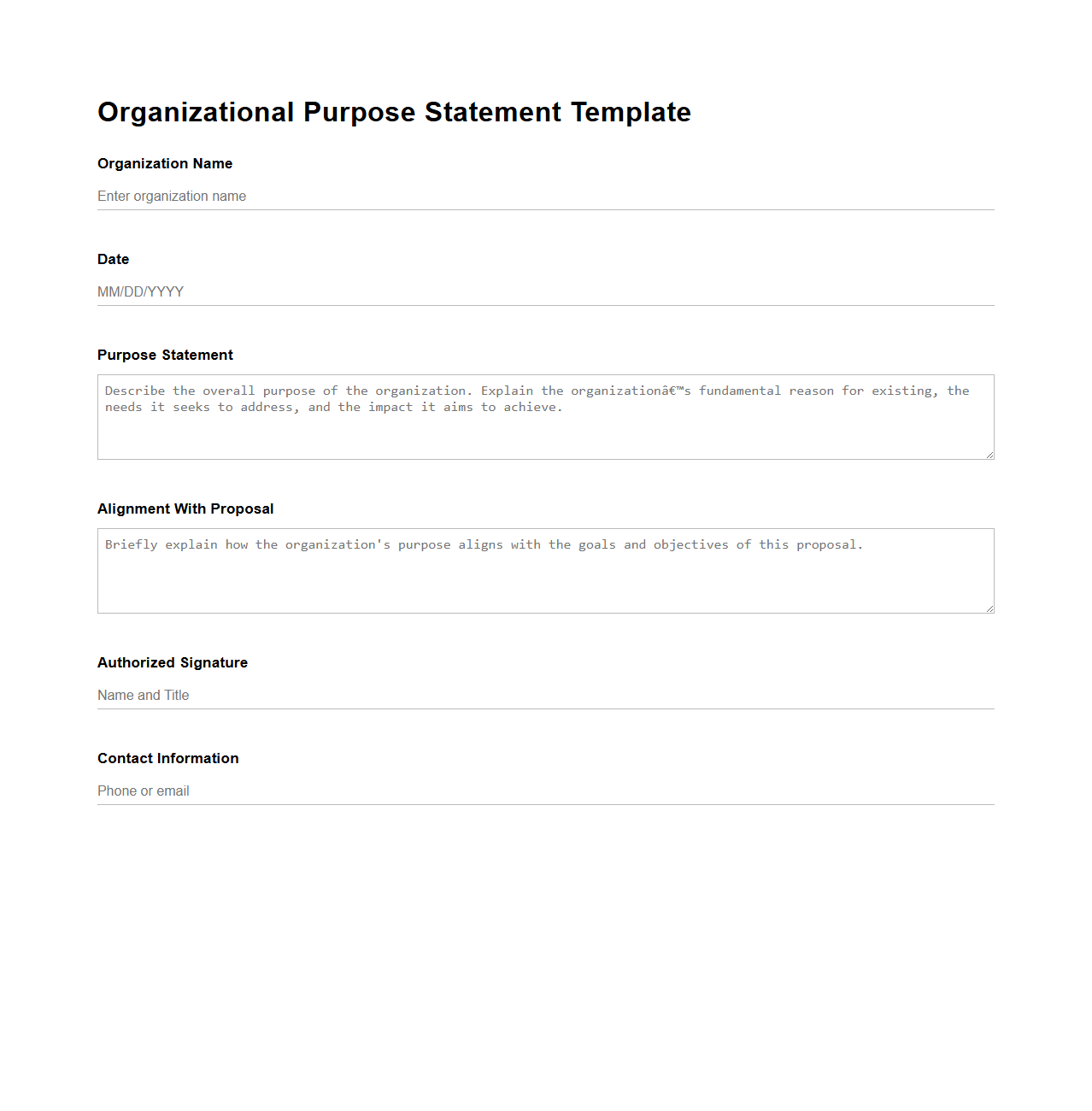 Organizational Purpose Statement Template for Proposals