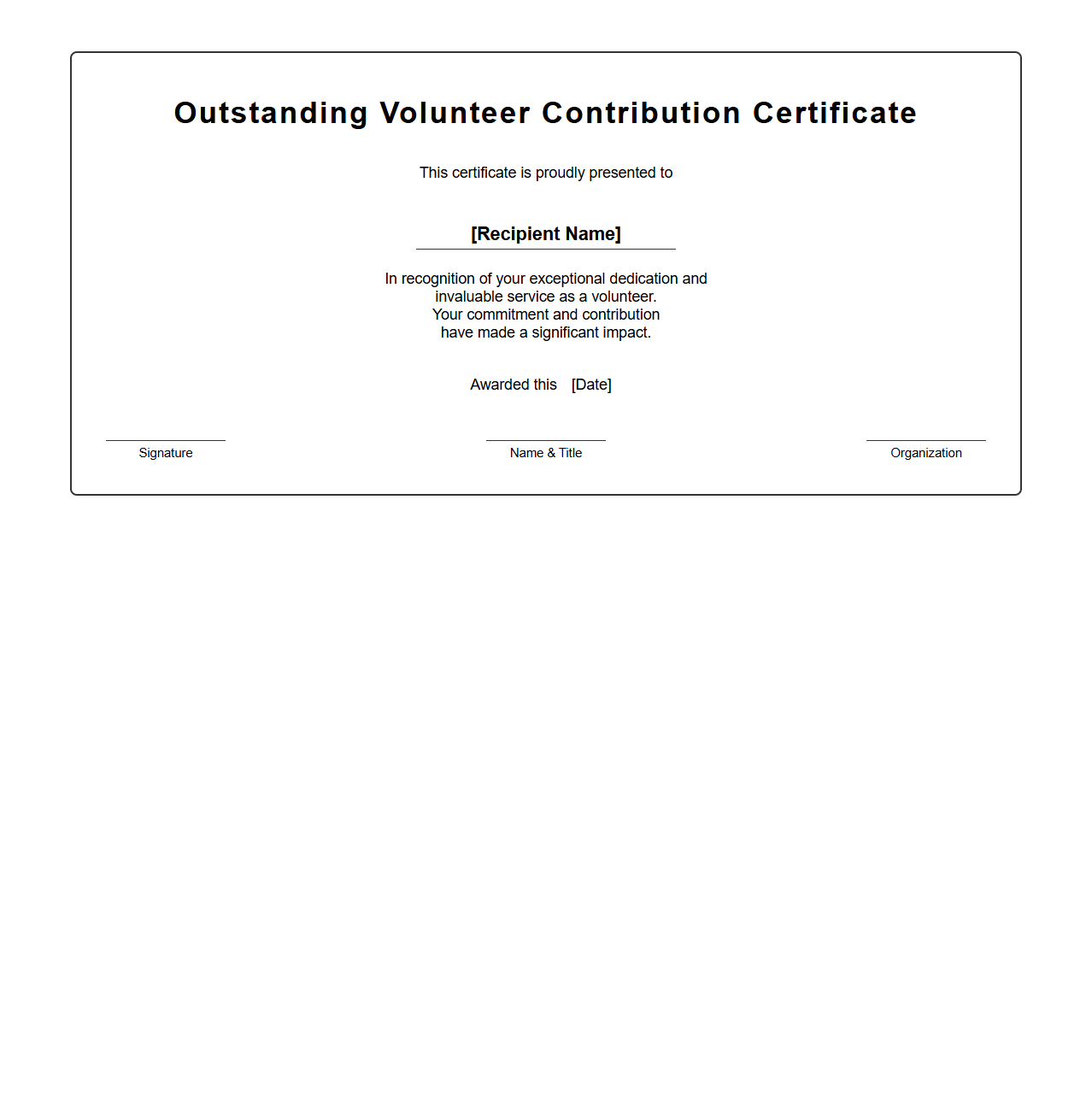 Outstanding Volunteer Contribution Certificate