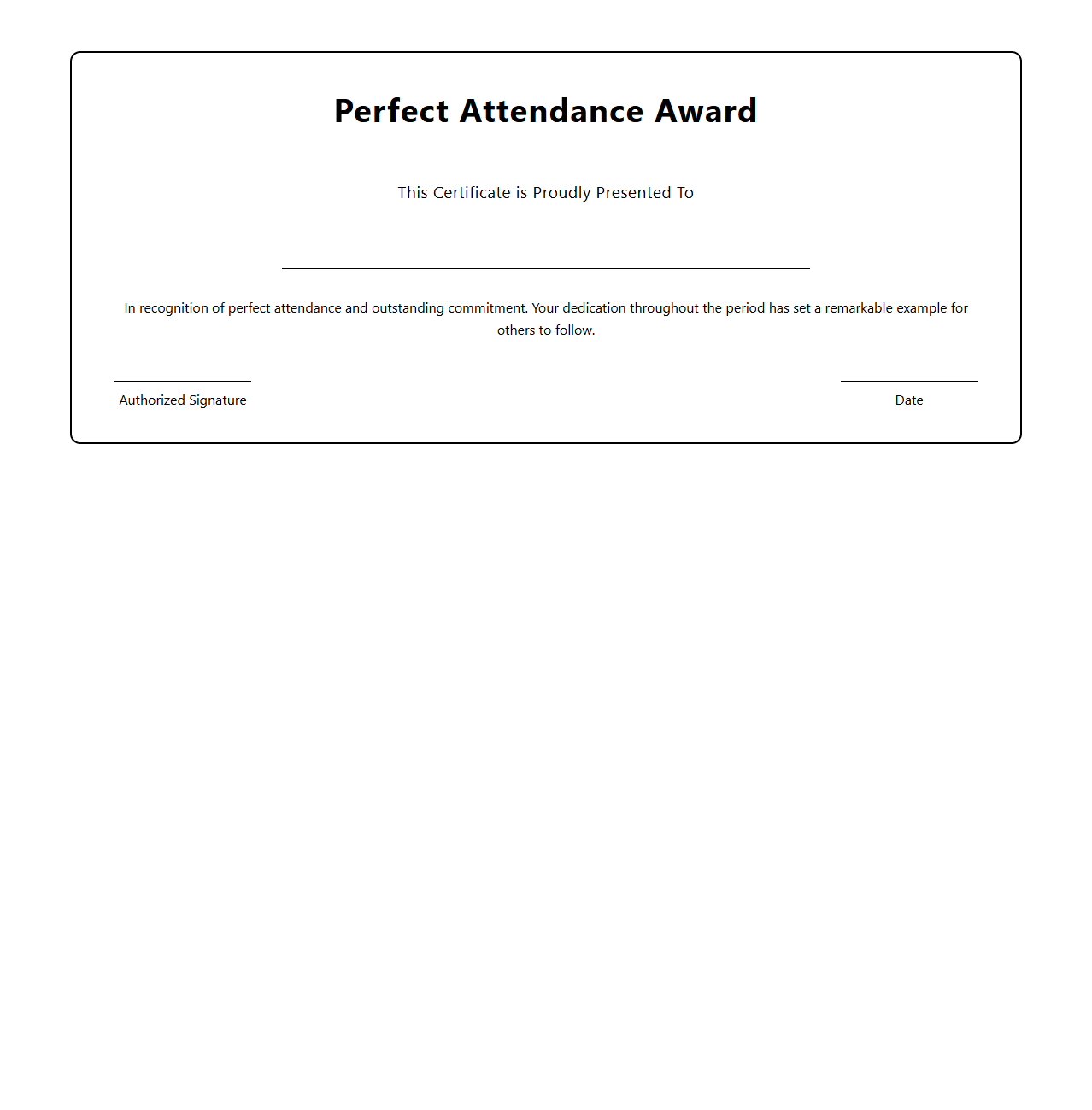 Perfect Attendance Award Certificate Template