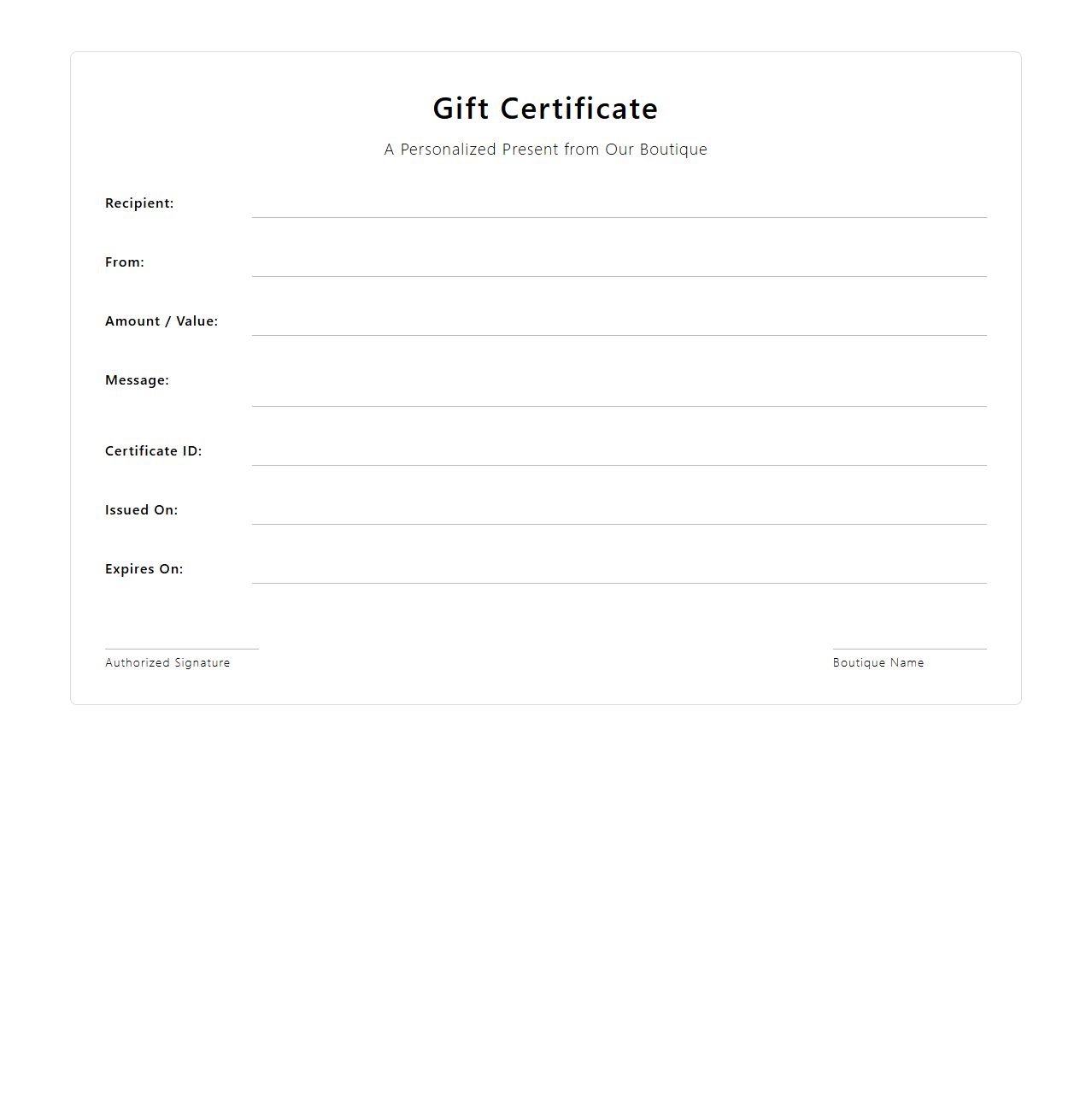Personalized Gift Certificate Design for Boutiques