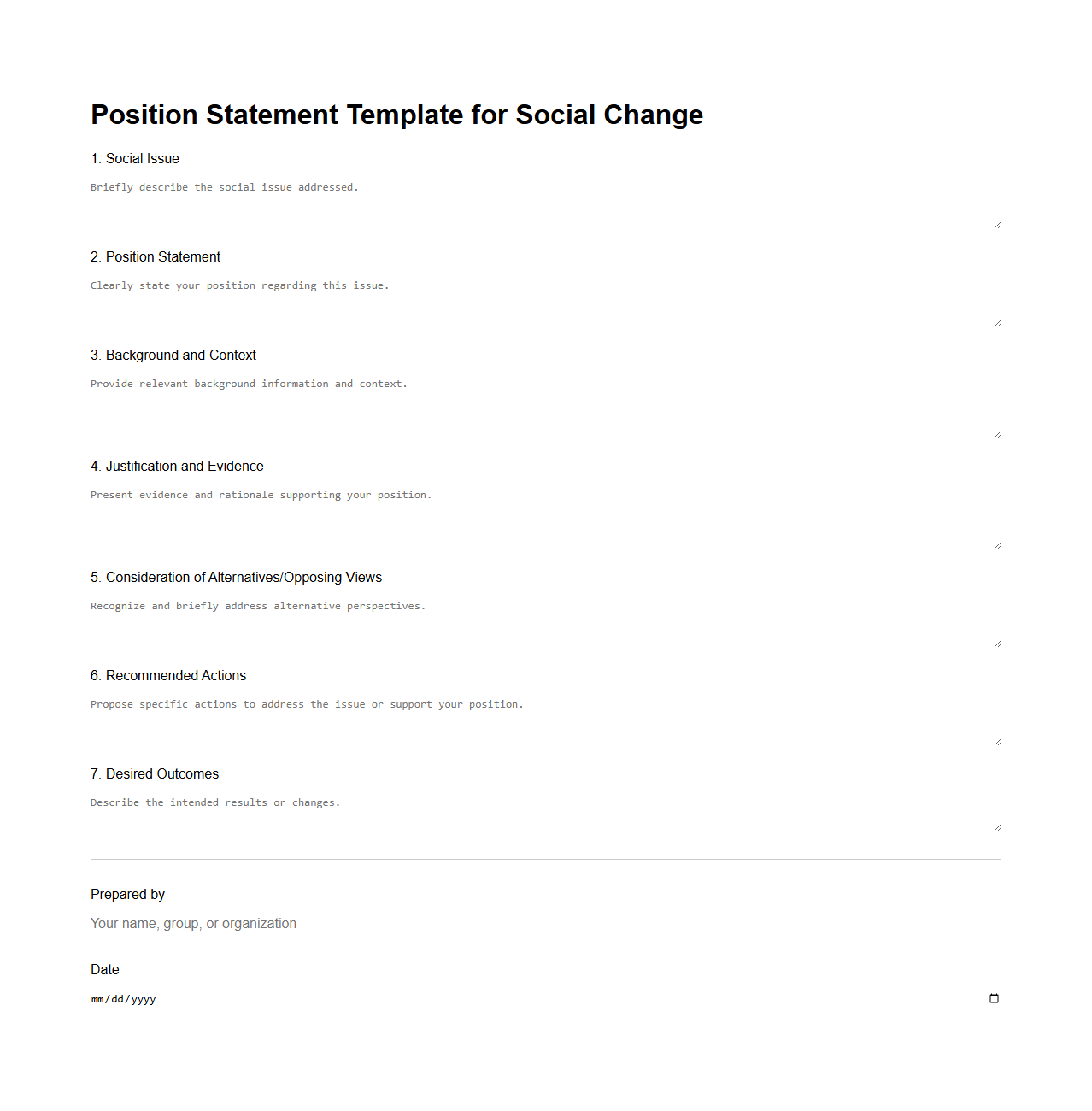 Position Statement Template for Social Change