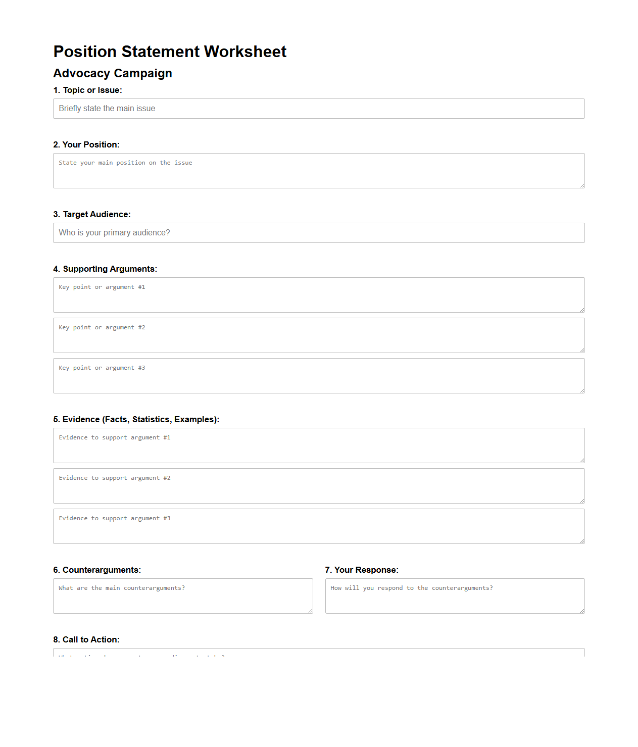 Position Statement Worksheet for Advocacy Campaigns