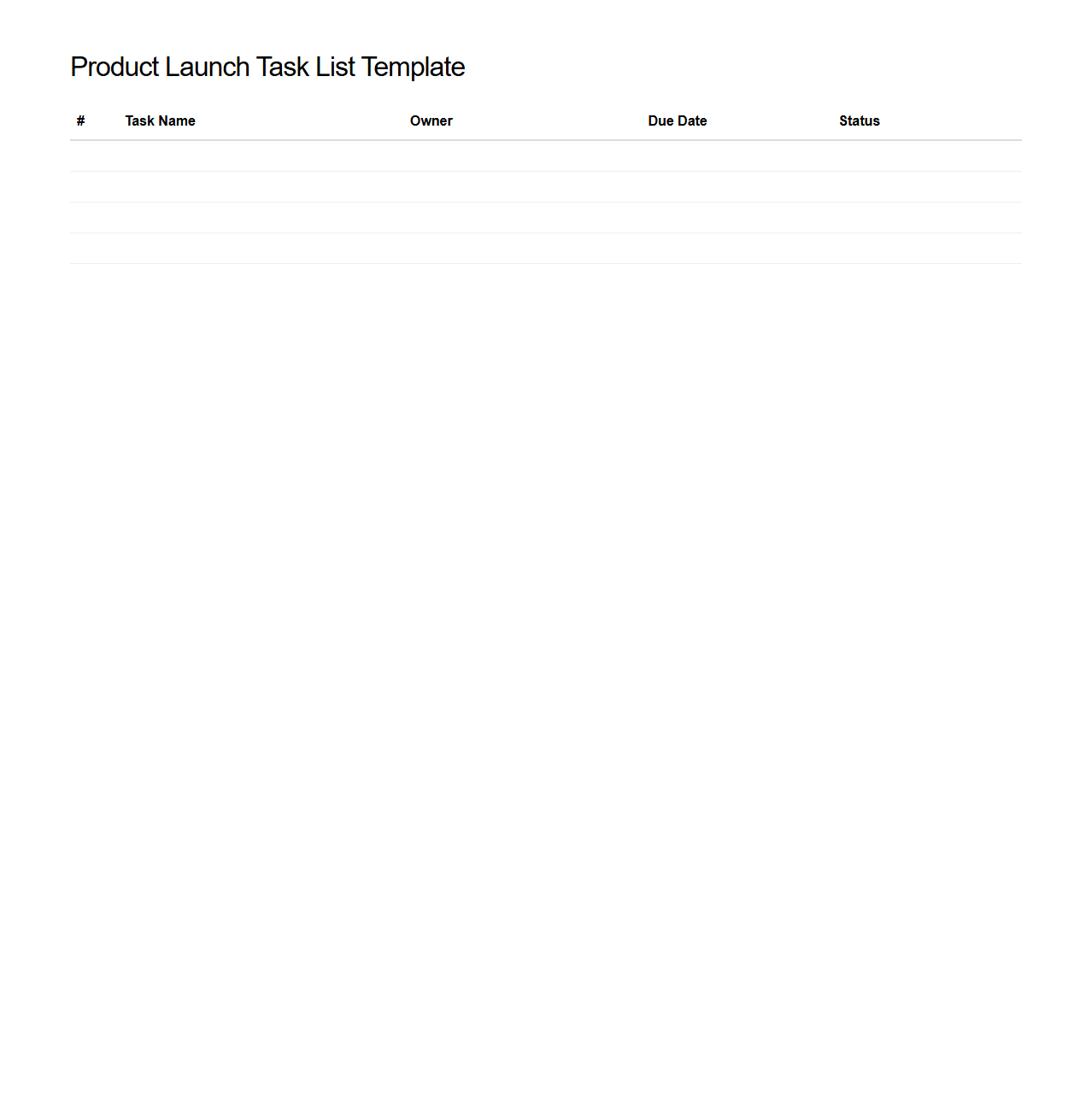 Product Launch Task List Template