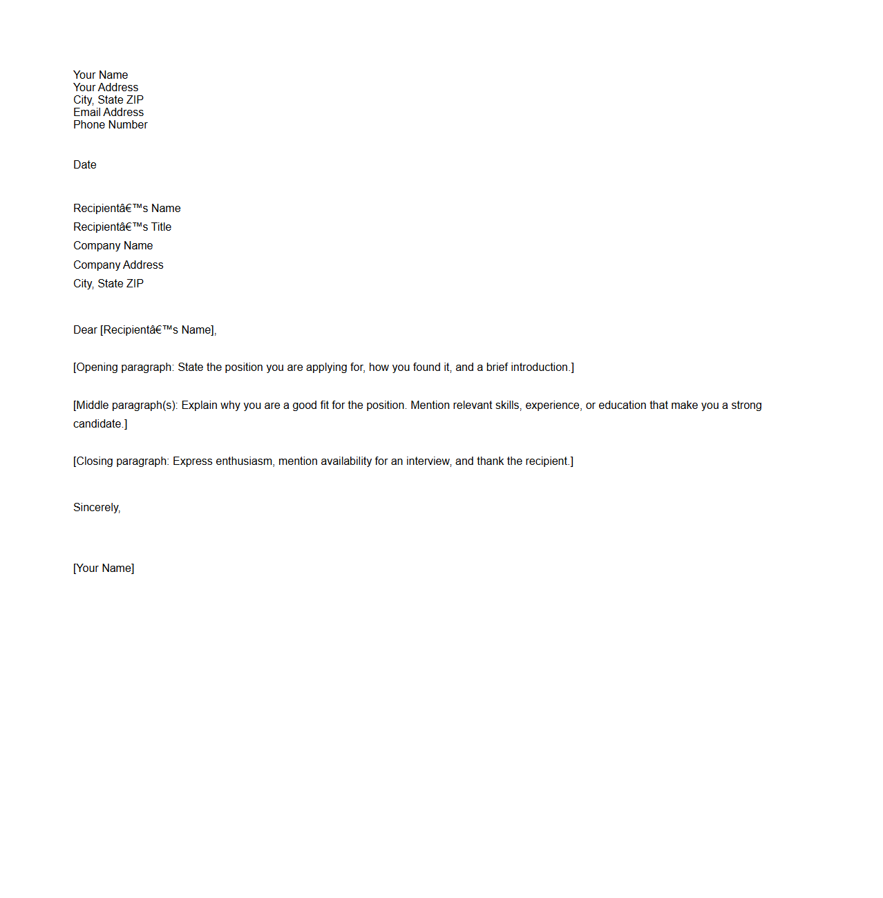 Professional Blank Cover Letter Template for Career Opportunities