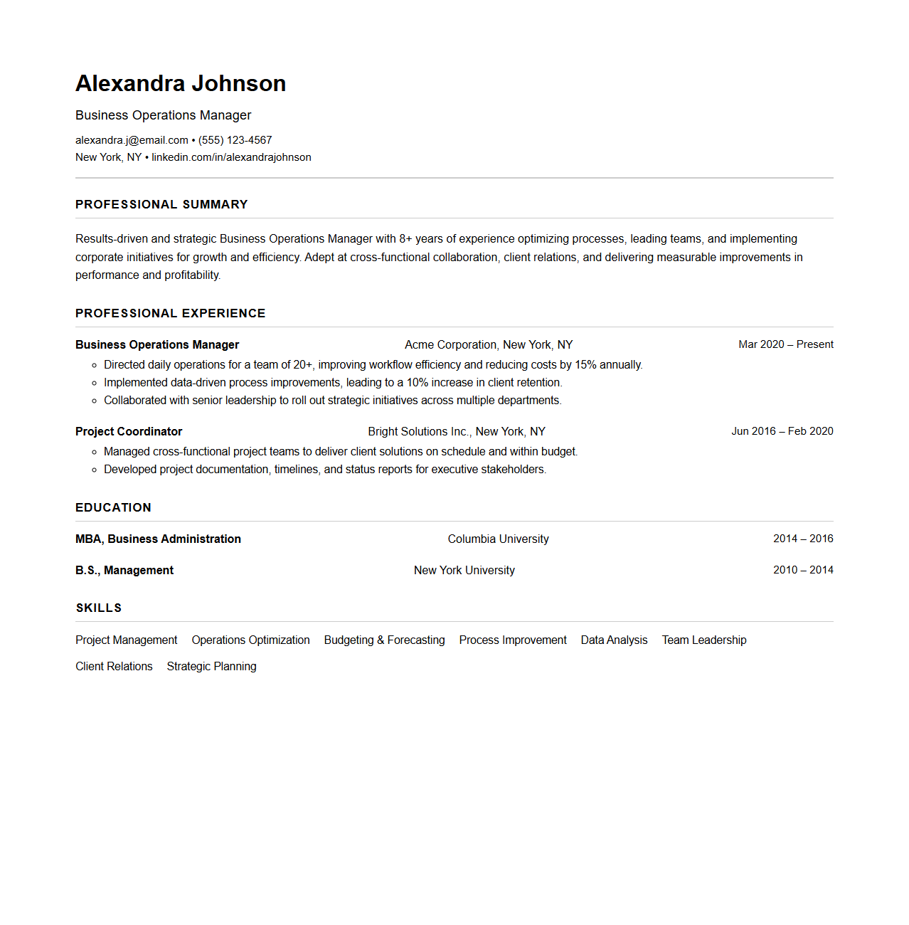 Professional Corporate Resume Template for Business Positions