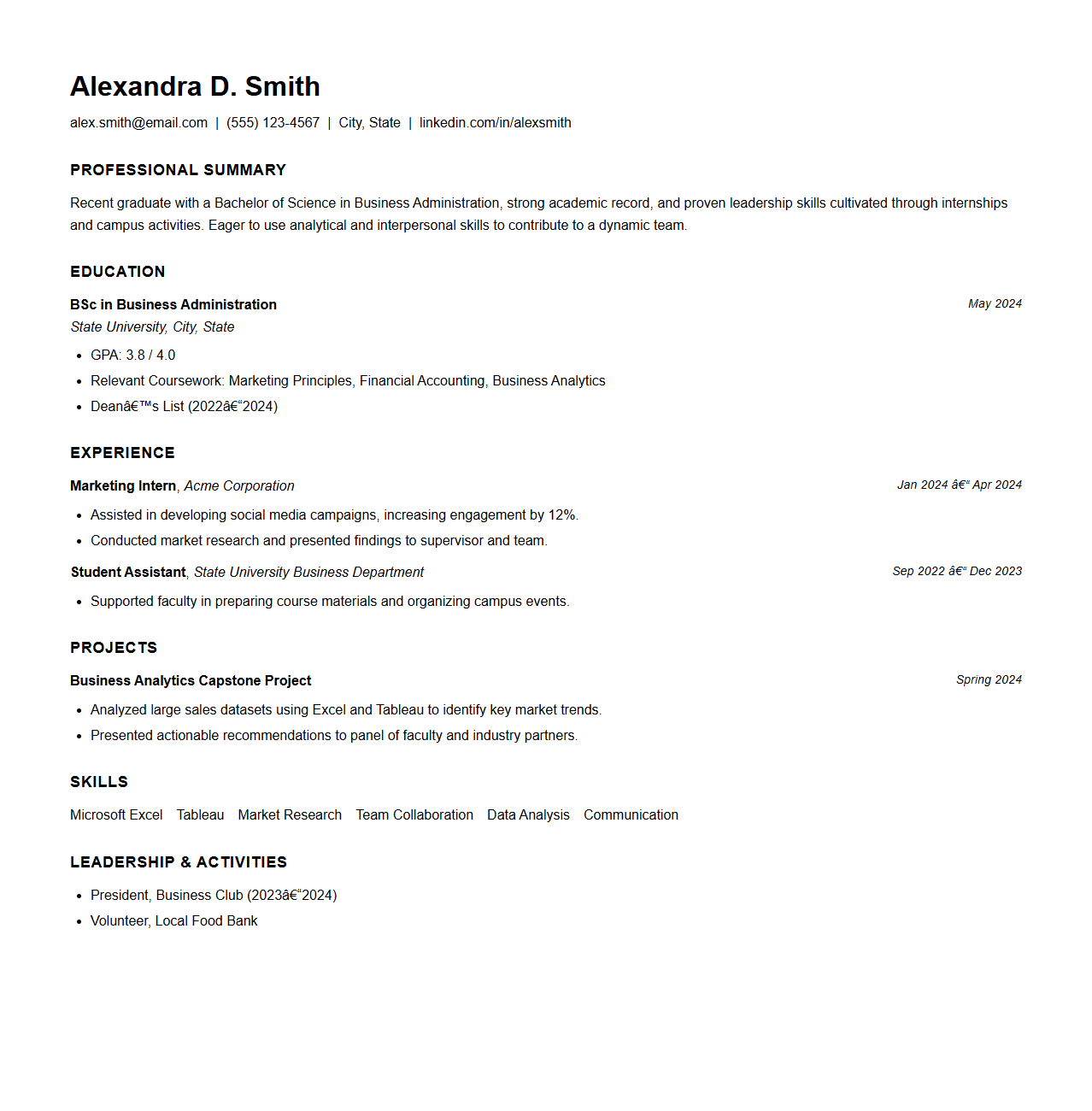 Professional Entry-Level Resume for New Degree Holders