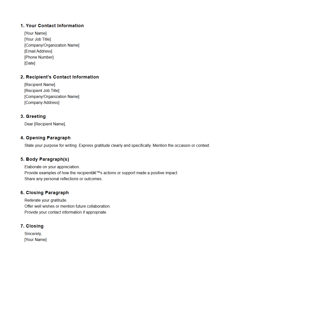 Professional Gratitude Letter Outline