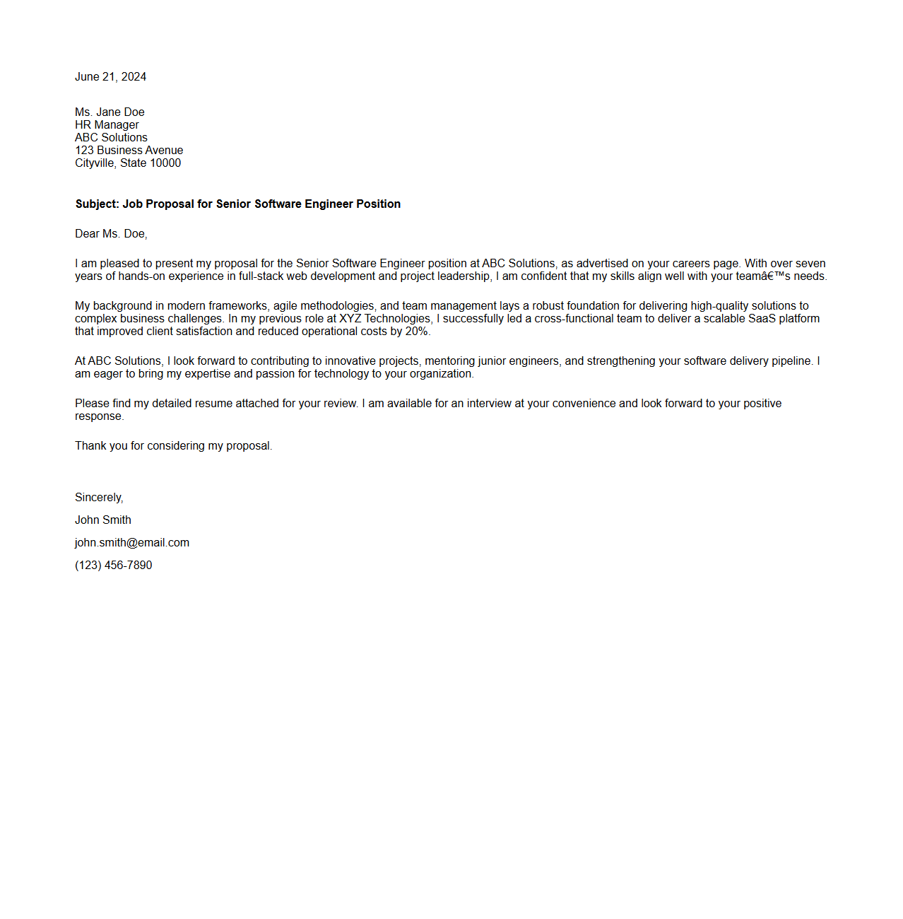 Professional Job Proposal Letter Sample