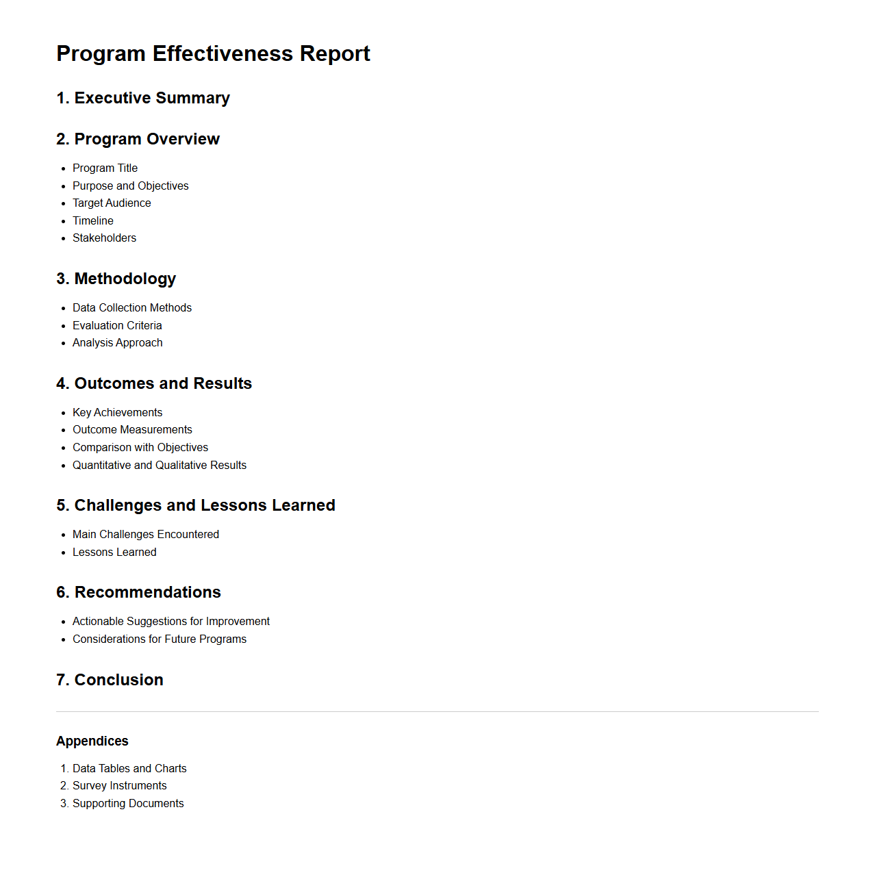 Program Effectiveness Report Structure