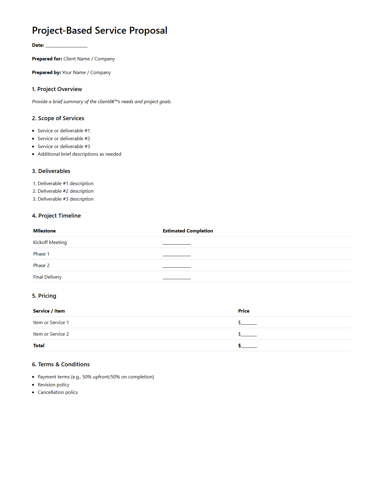 Project-Based Service Proposal Template