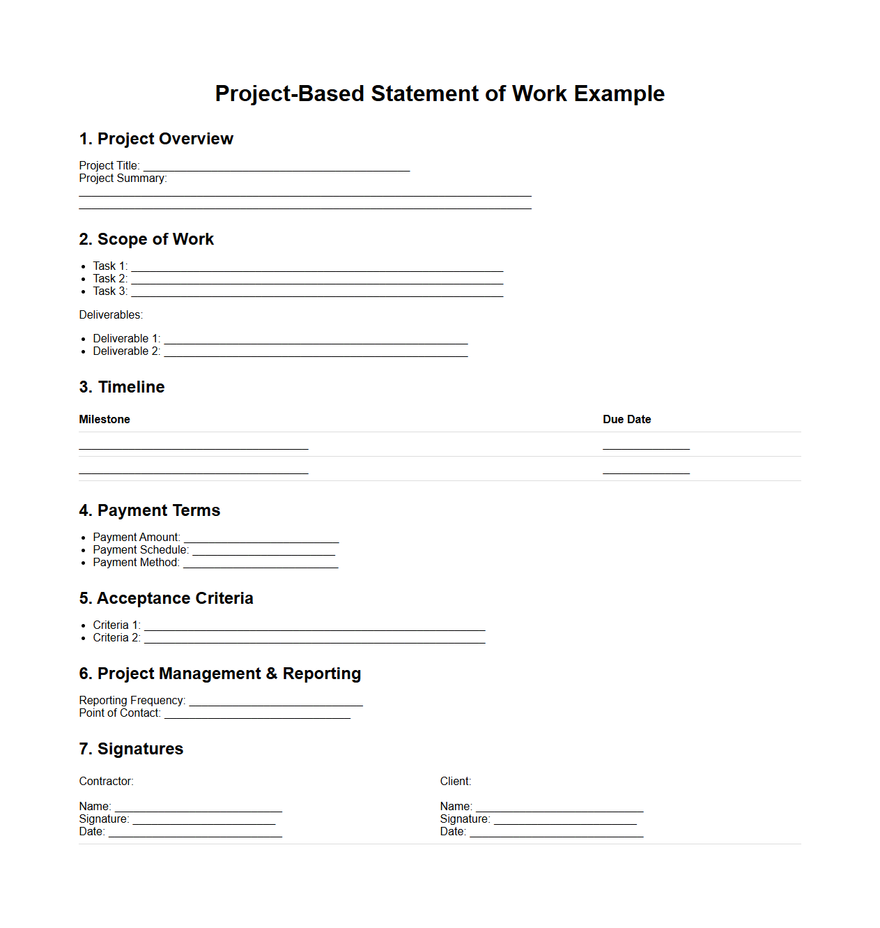 Project-Based Statement of Work Example for Contractors